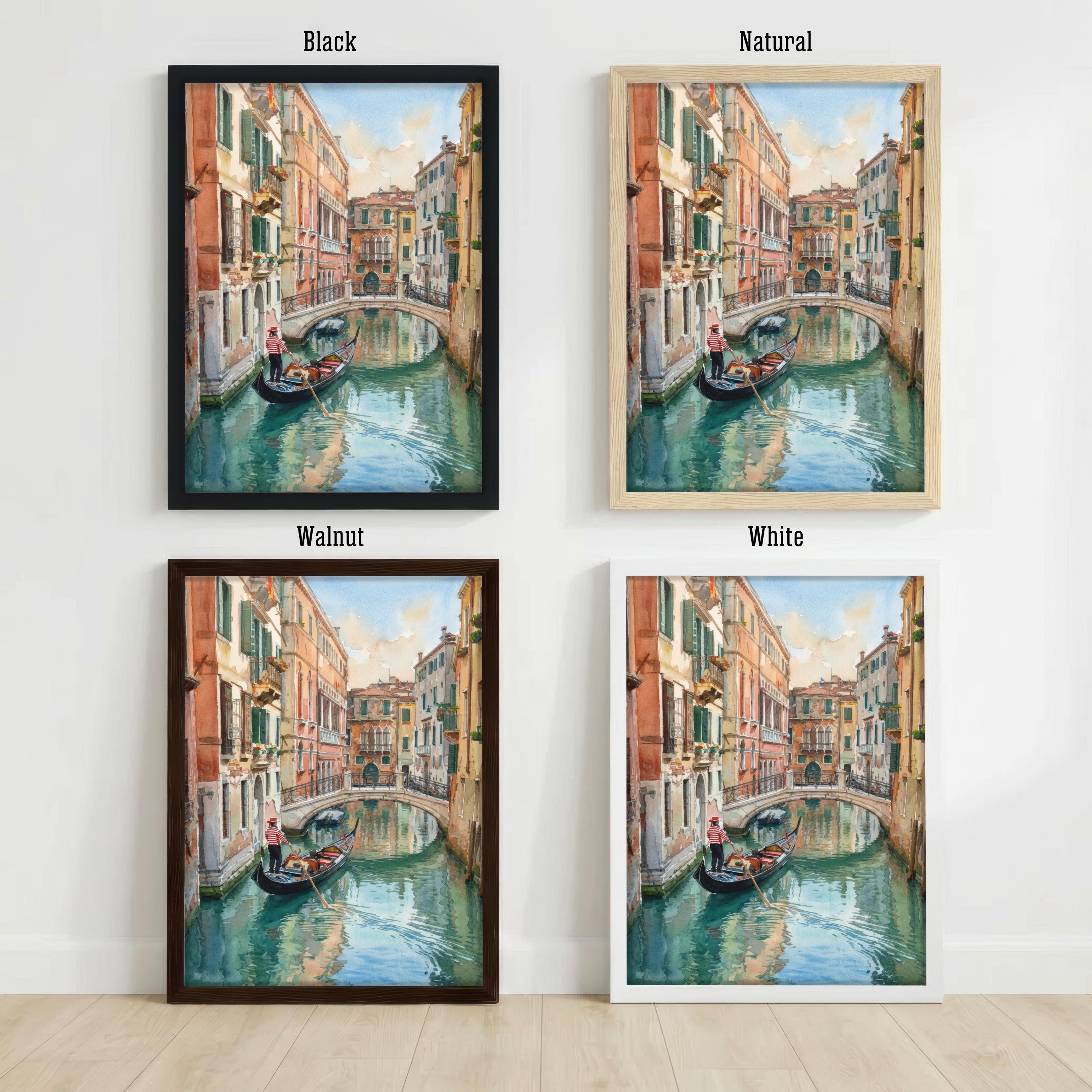 Venice Watercolour Painting Poster Italy Wall Art Canal City Landscape Print Gift for Europe Travel Lovers and Fans of Scenic Italian Decor