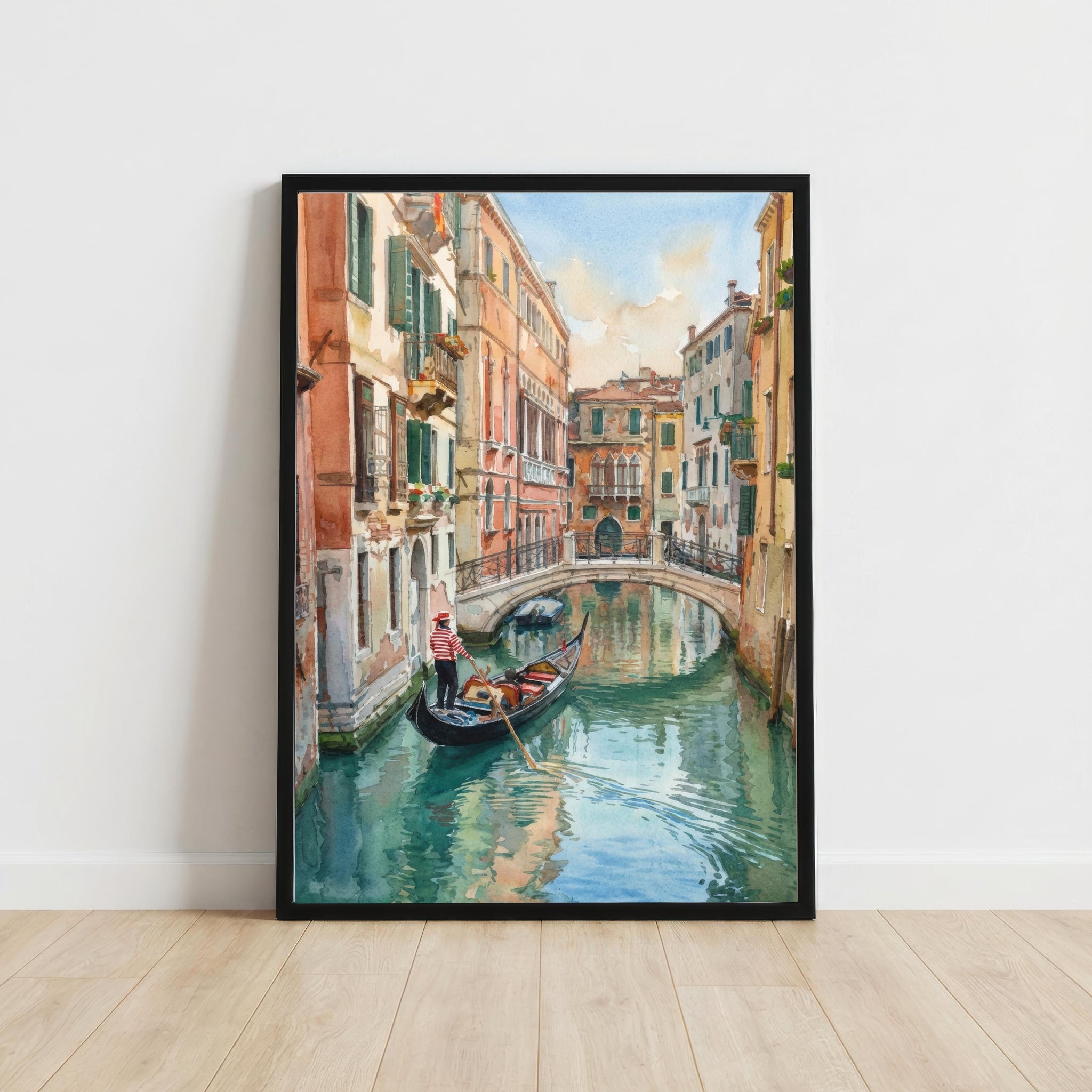Venice Watercolour Painting Poster Italy Wall Art Canal City Landscape Print Gift for Europe Travel Lovers and Fans of Scenic Italian Decor