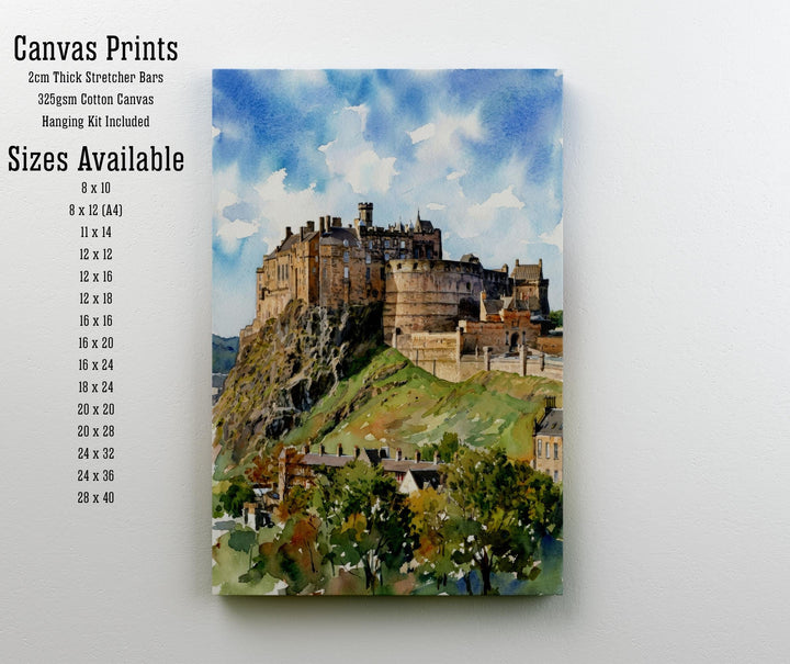 Edinburgh Castle Watercolor Painting Poster Scotland Wall Art Historic City Landmark Landscape Print Gift for UK Travel Lovers and Scenic