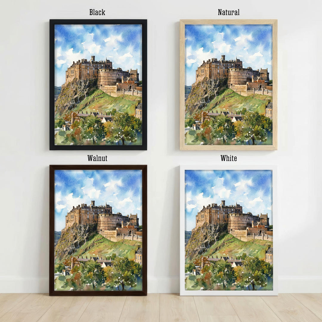 Edinburgh Castle Watercolor Painting Poster Scotland Wall Art Historic City Landmark Landscape Print Gift for UK Travel Lovers and Scenic