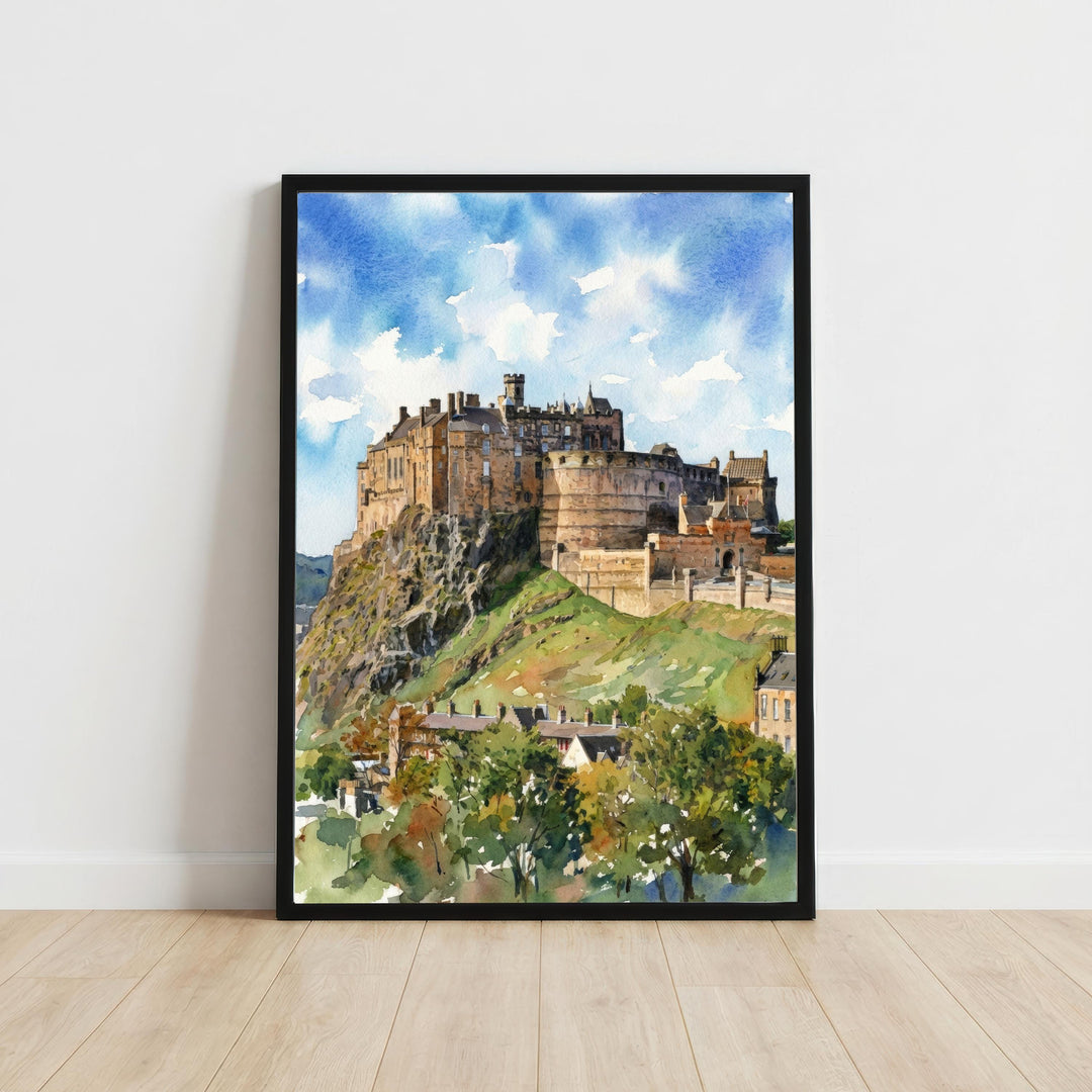 Edinburgh Castle Watercolor Painting Poster Scotland Wall Art Historic City Landmark Landscape Print Gift for UK Travel Lovers and Scenic