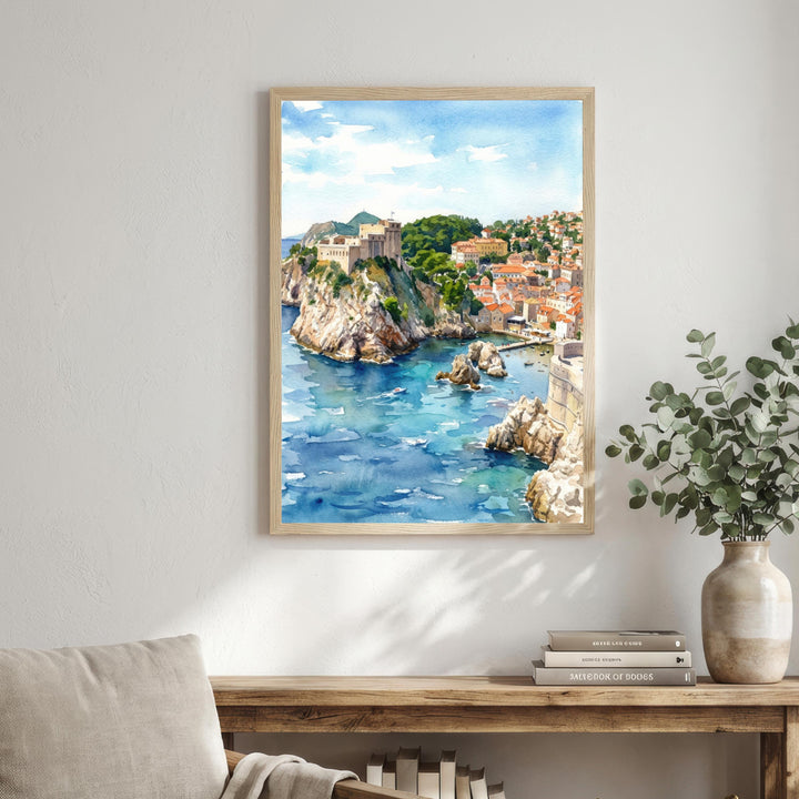 Dubrovnik Croatia Watercolour Painting Poster Coastal City Landscape Print Gift for Europe Travel Lovers and Fans of Scenic Adriatic Decor
