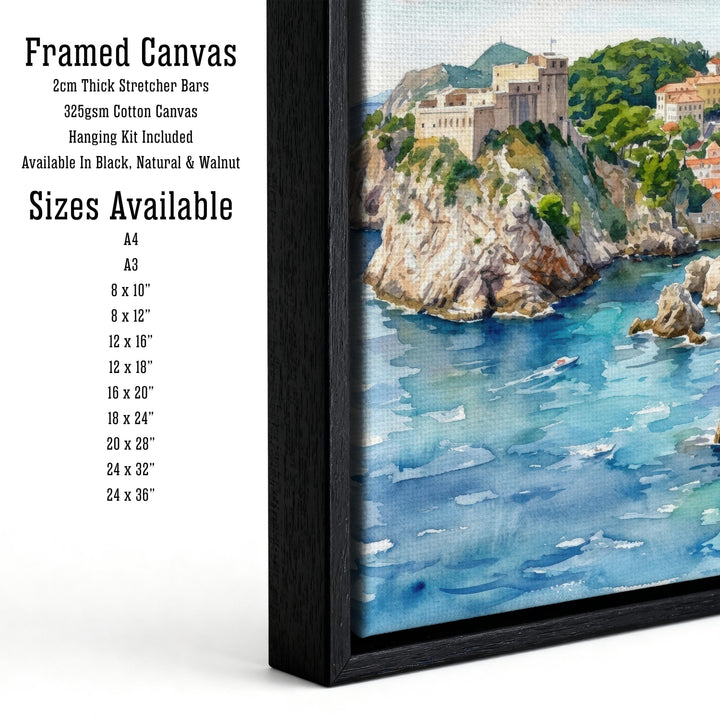 Dubrovnik Croatia Watercolour Painting Poster Coastal City Landscape Print Gift for Europe Travel Lovers and Fans of Scenic Adriatic Decor