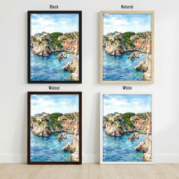 Dubrovnik Croatia Watercolour Painting Poster Coastal City Landscape Print Gift for Europe Travel Lovers and Fans of Scenic Adriatic Decor