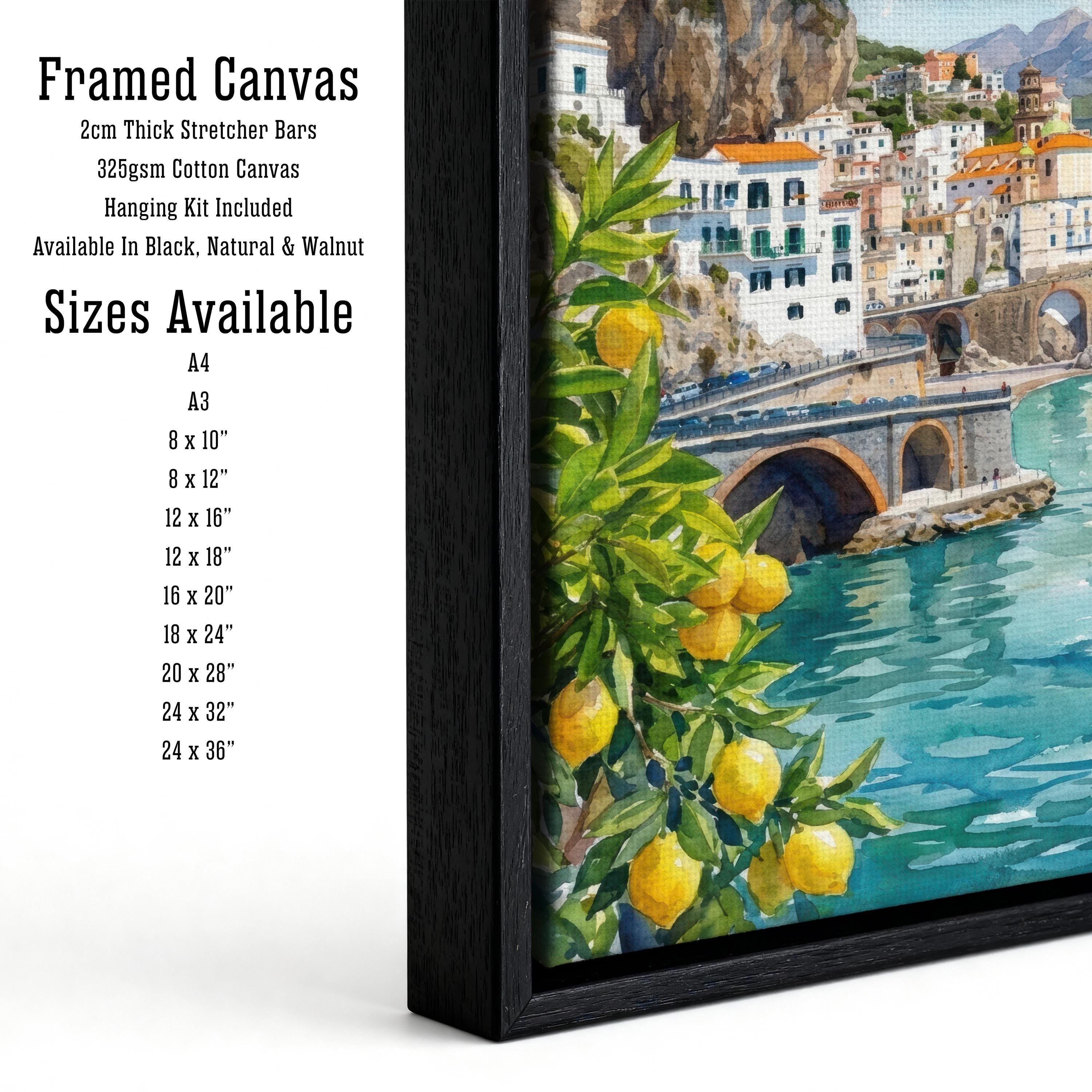 Amalfi Coast Watercolor Painting Poster Italy Wall Art Coastal Landscape Village Print Gift for Europe Travel Lovers and Scenic Decor Fans