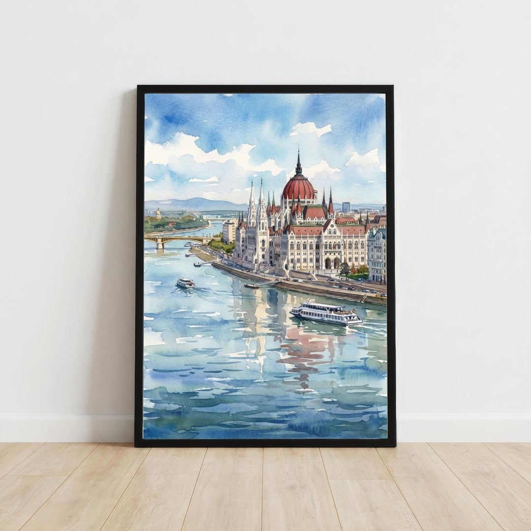 Budapest Watercolour Painting Poster, Hungary City Skyline Landscape Print