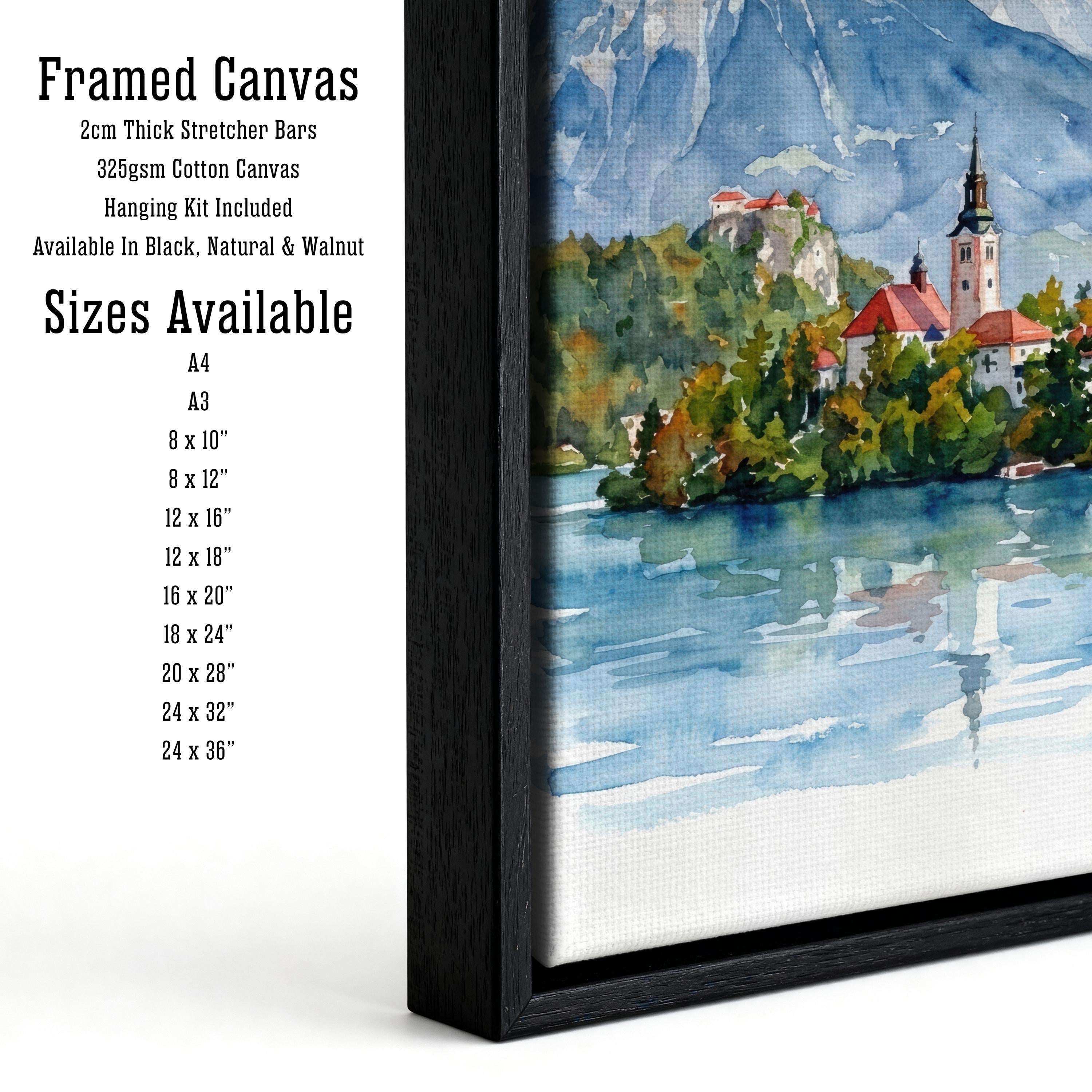 Lake Bled Island Watercolour Print, Slovenia Alpine Landscape Poster