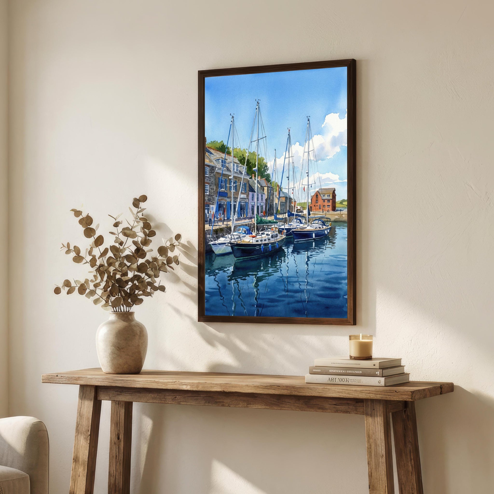 Padstow Harbour Watercolour Print, Cornwall Coastal Village Seaside Landscape Wall Art