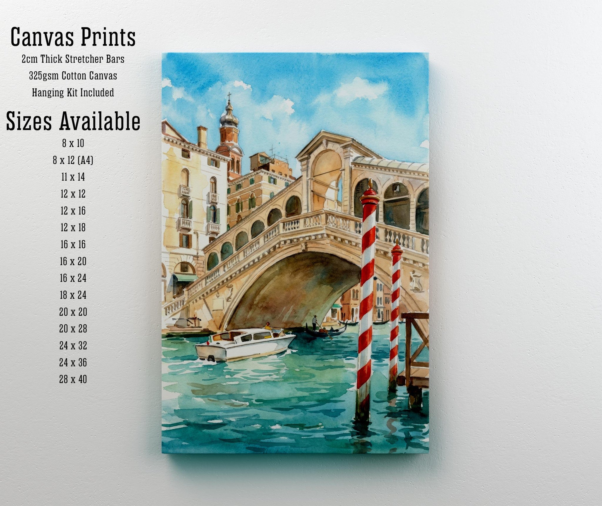 Rialto Bridge Venice Watercolour Painting: Italy Canal City Landscape Print