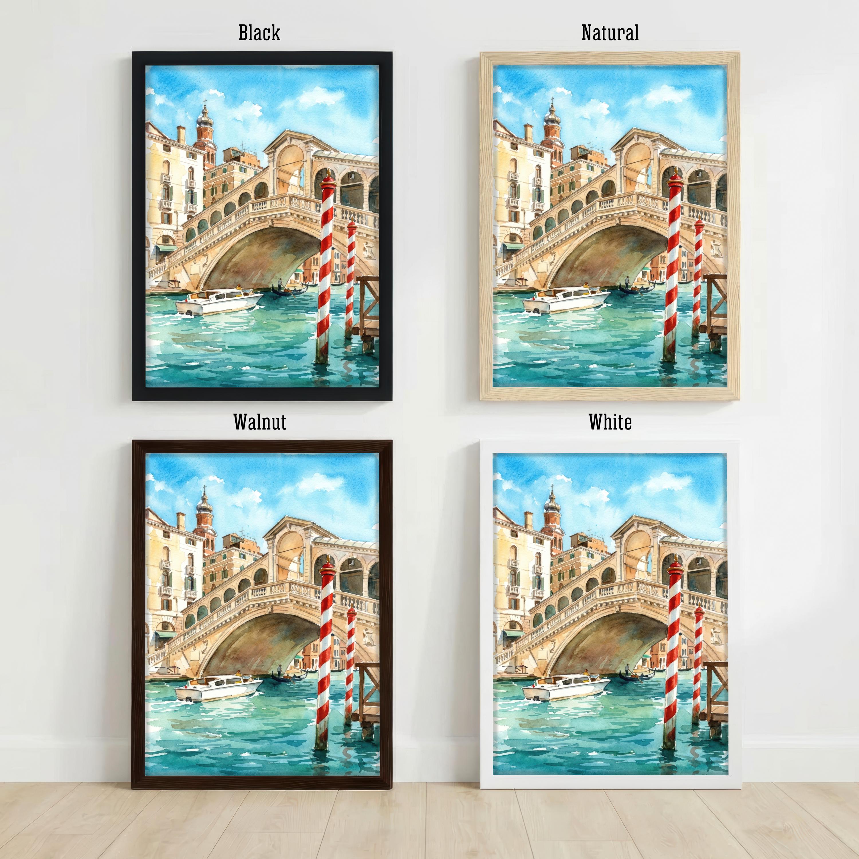 Rialto Bridge Venice Watercolour Painting: Italy Canal City Landscape Print