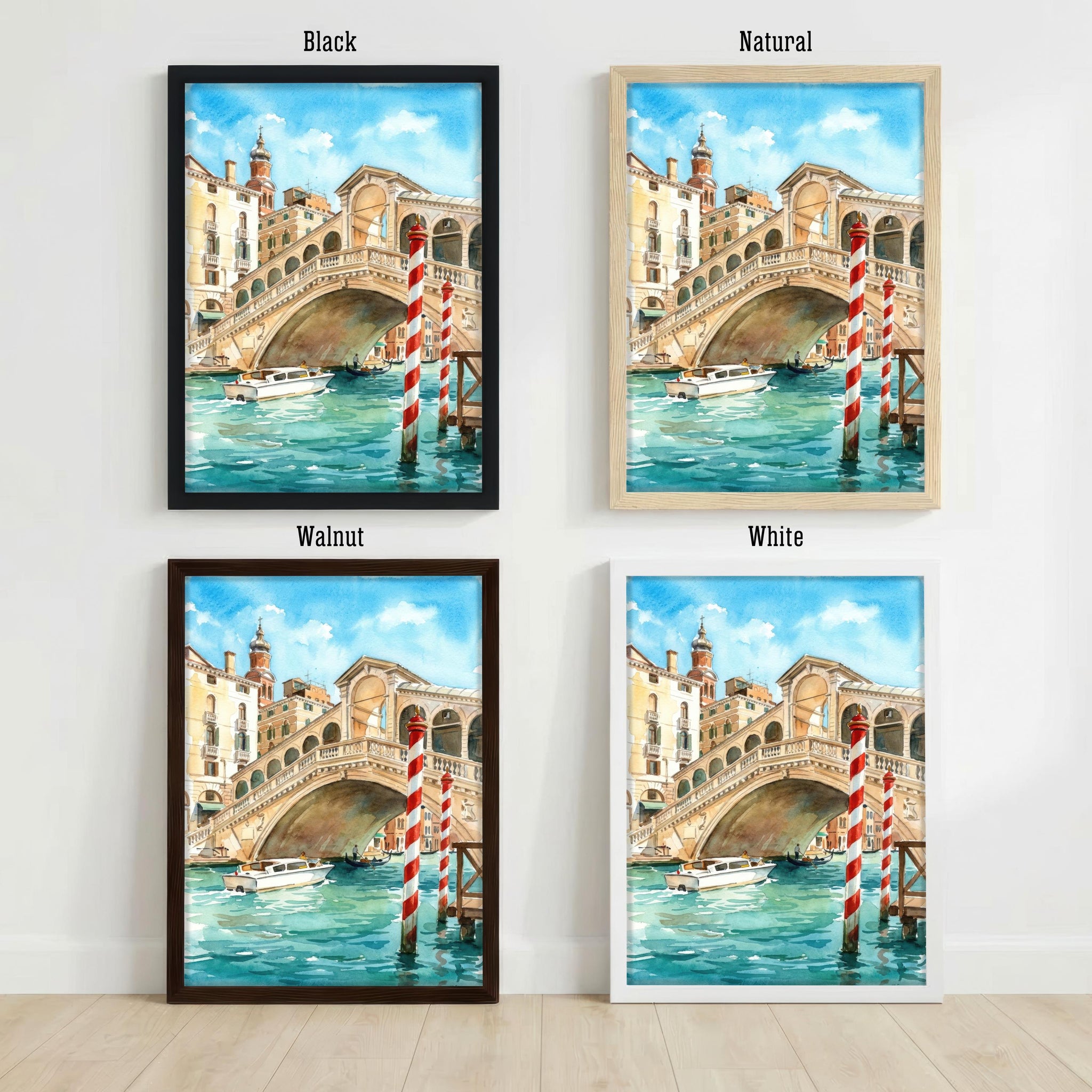 Rialto Bridge Venice Watercolour Painting: Italy Canal City Landscape Print