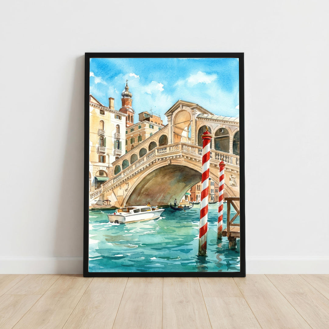 Rialto Bridge Venice Watercolour Painting: Italy Canal City Landscape Print