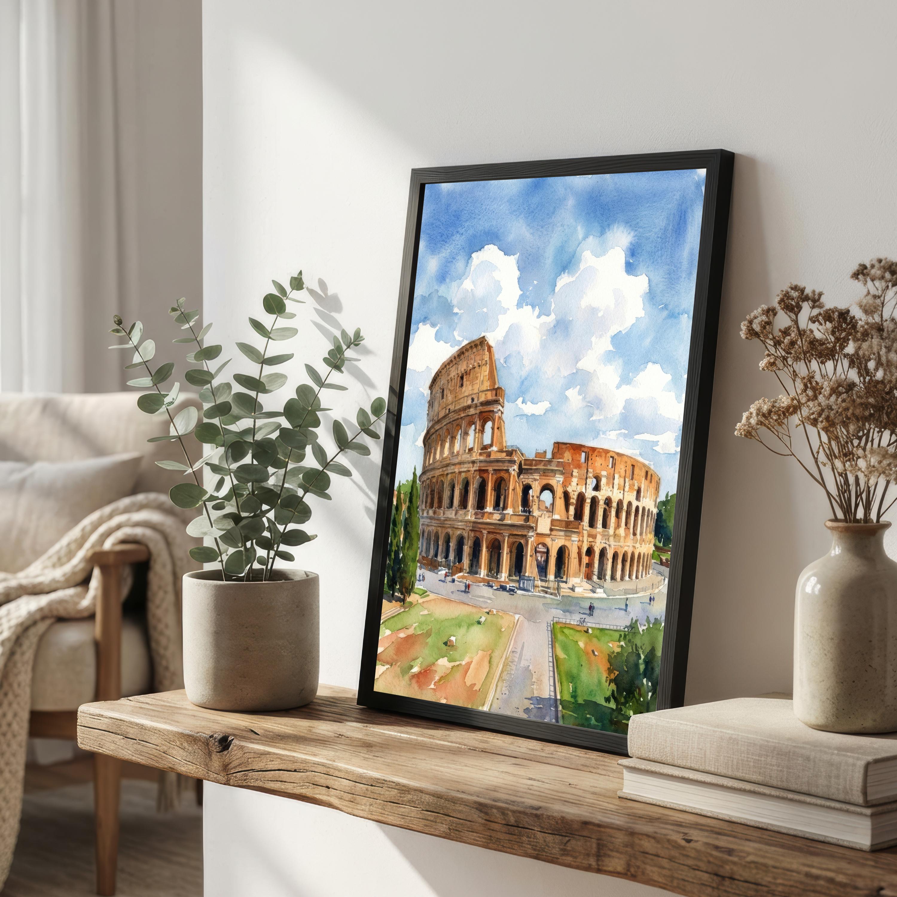 Rome Watercolour Painting Print Historic Colosseum Wall Art European Travel Decor