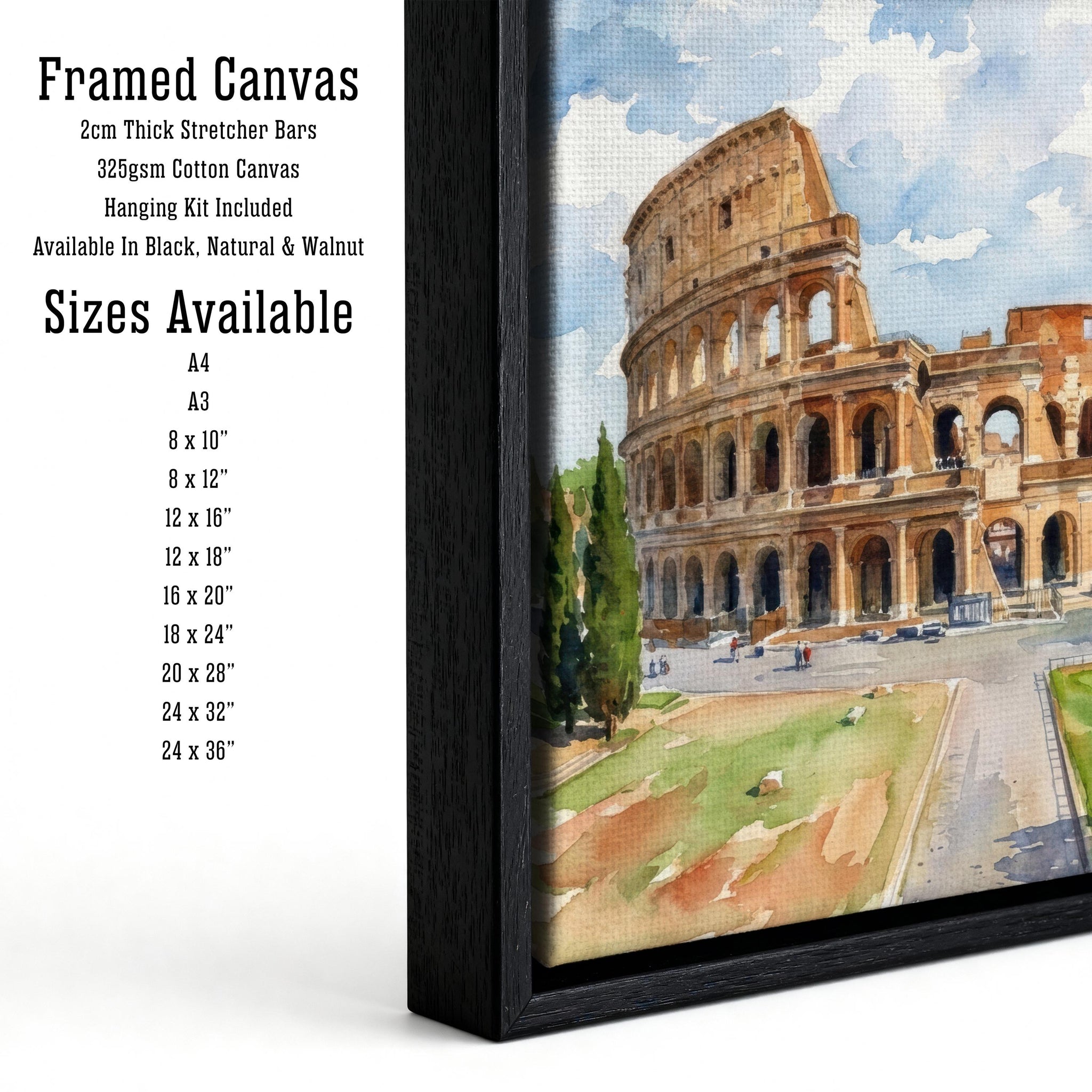 Rome Watercolour Painting Print Historic Colosseum Wall Art European Travel Decor