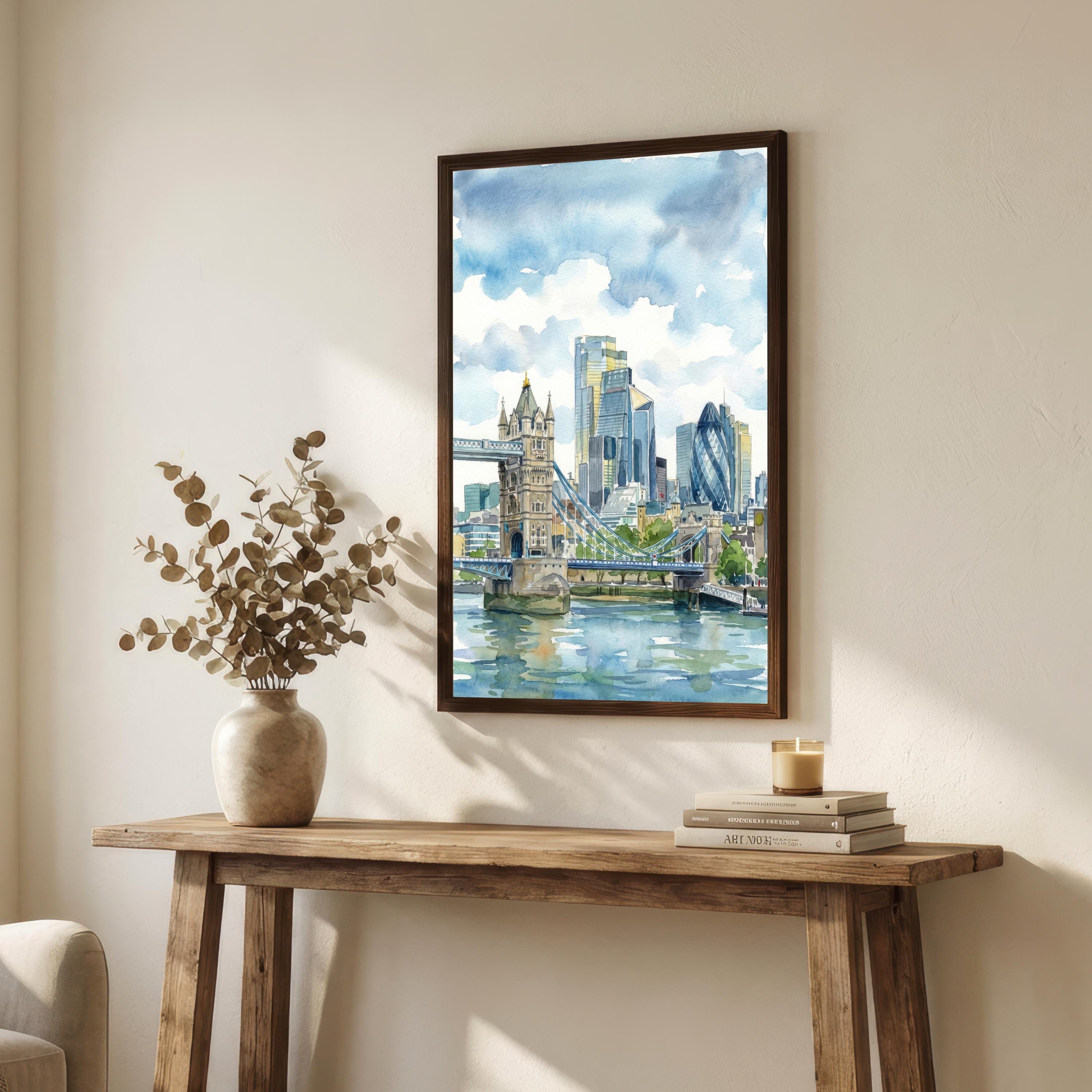 London Skyline Watercolour Painting England City Landscape Print for UK Travel Lovers