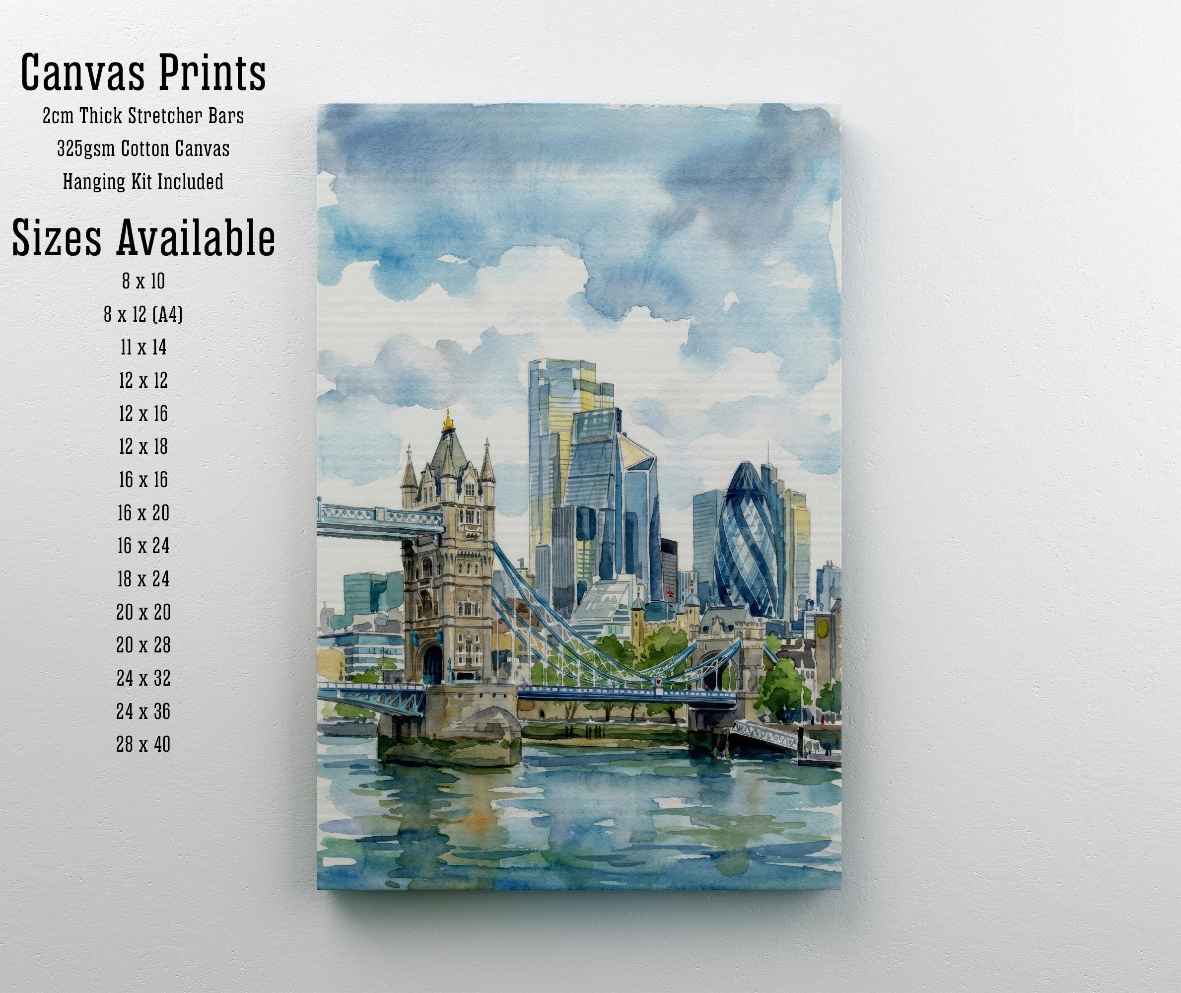 London Skyline Watercolour Painting England City Landscape Print for UK Travel Lovers