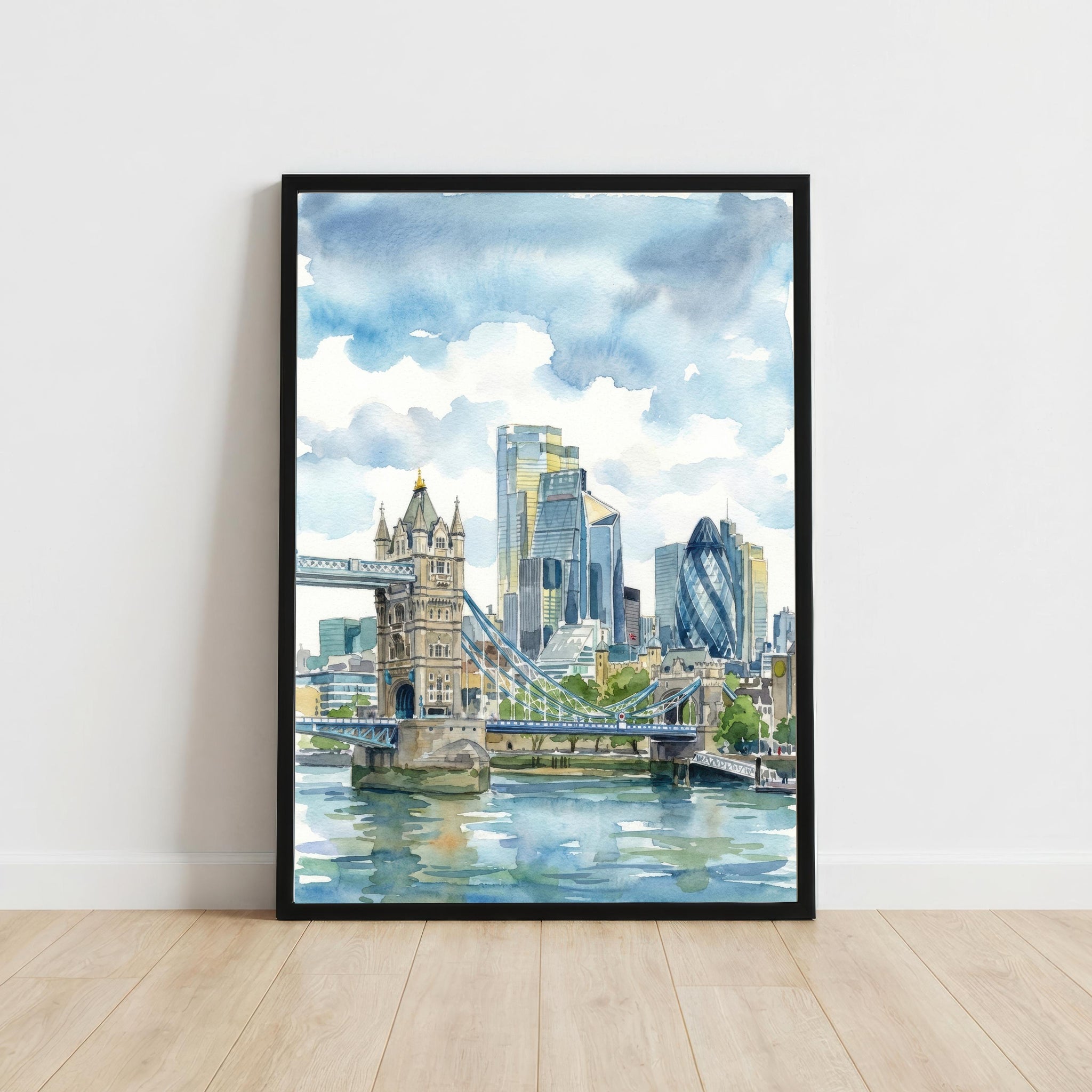 London Skyline Watercolour Painting England City Landscape Print for UK Travel Lovers