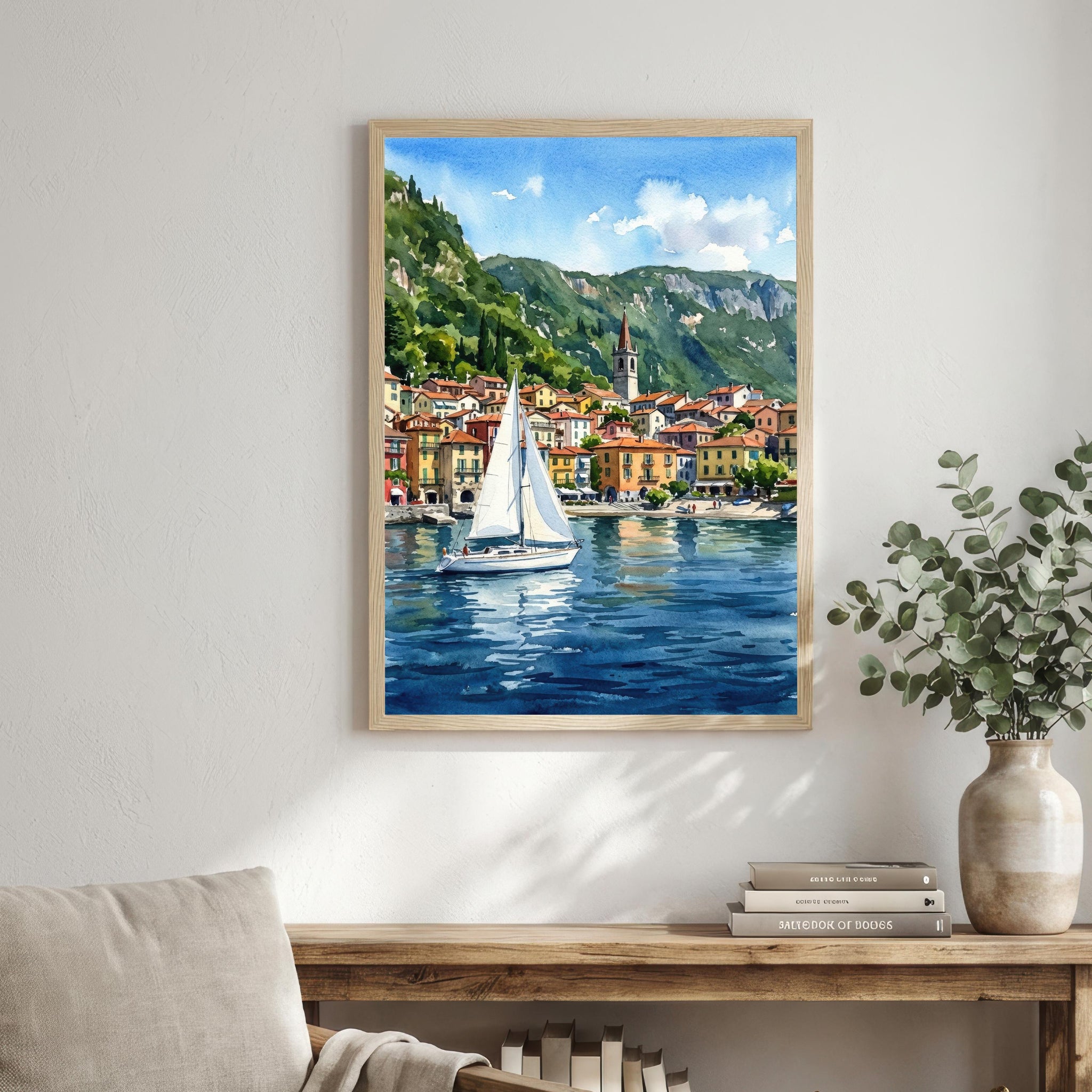 Lake Como Italy Watercolour Painting Print: Alpine Lake Landscape Scenery