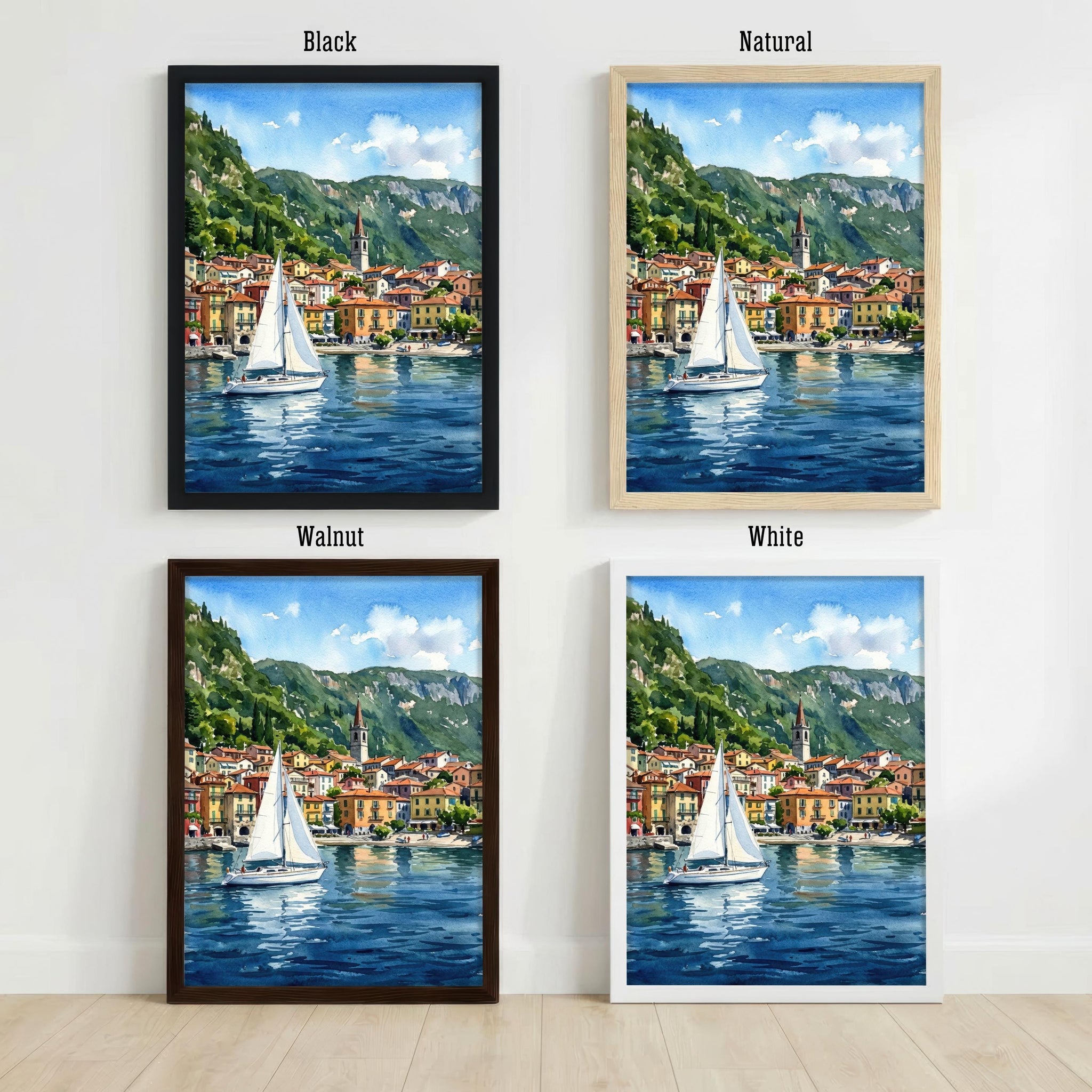 Lake Como Italy Watercolour Painting Print: Alpine Lake Landscape Scenery