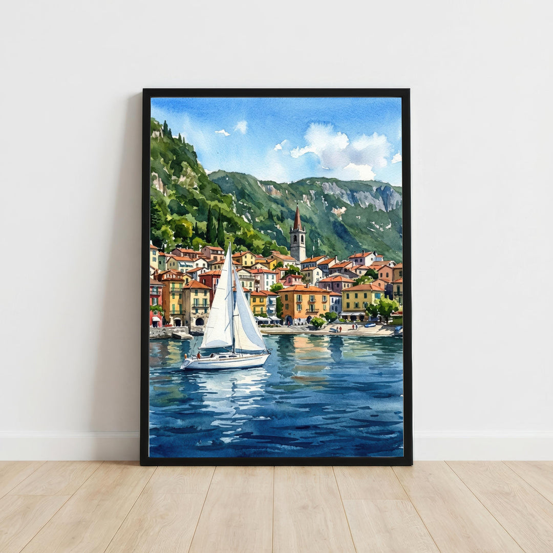 Lake Como Italy Watercolour Painting Print: Alpine Lake Landscape Scenery