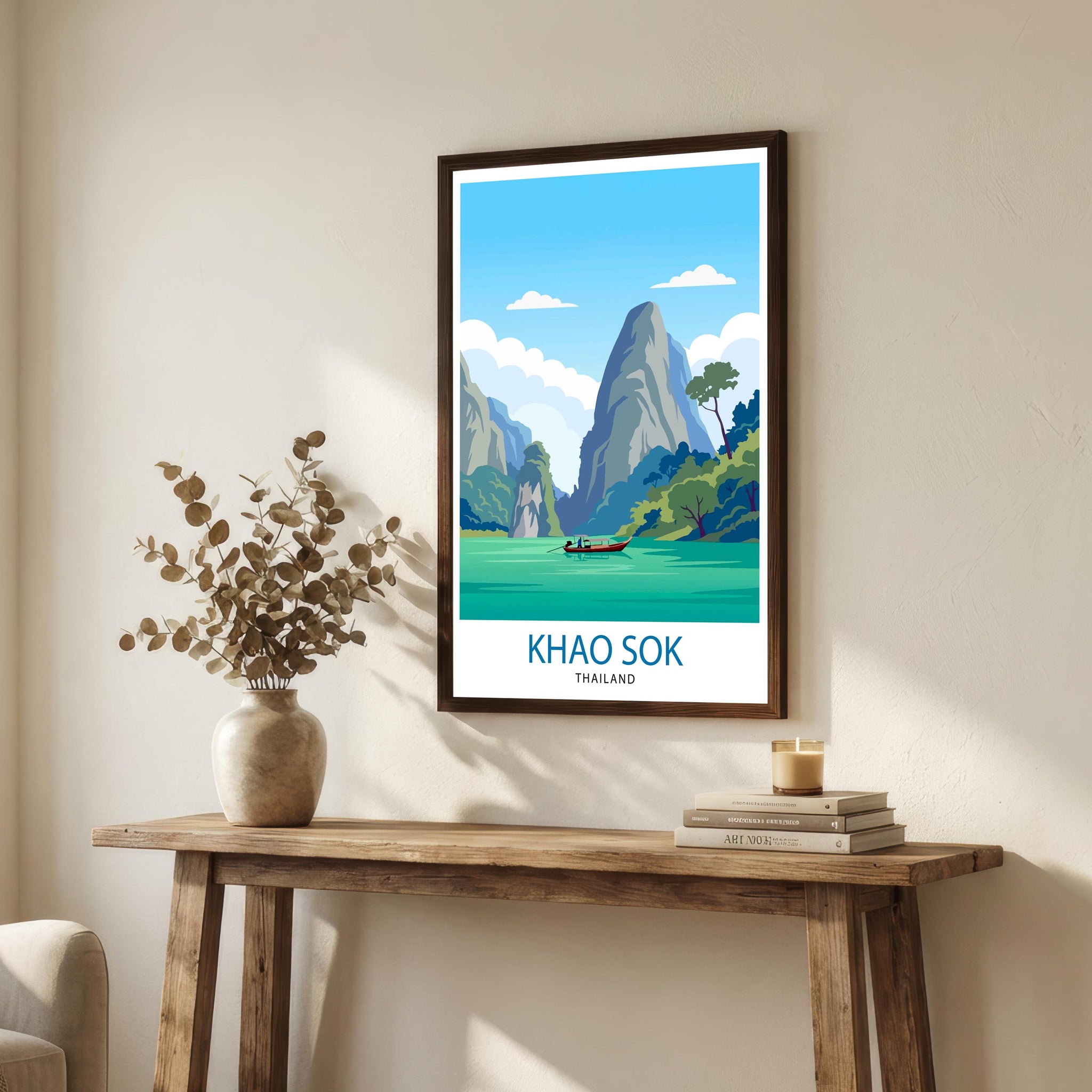 Khao Sok Thailand Travel Poster: Jungle Lake Landscape Wall Art