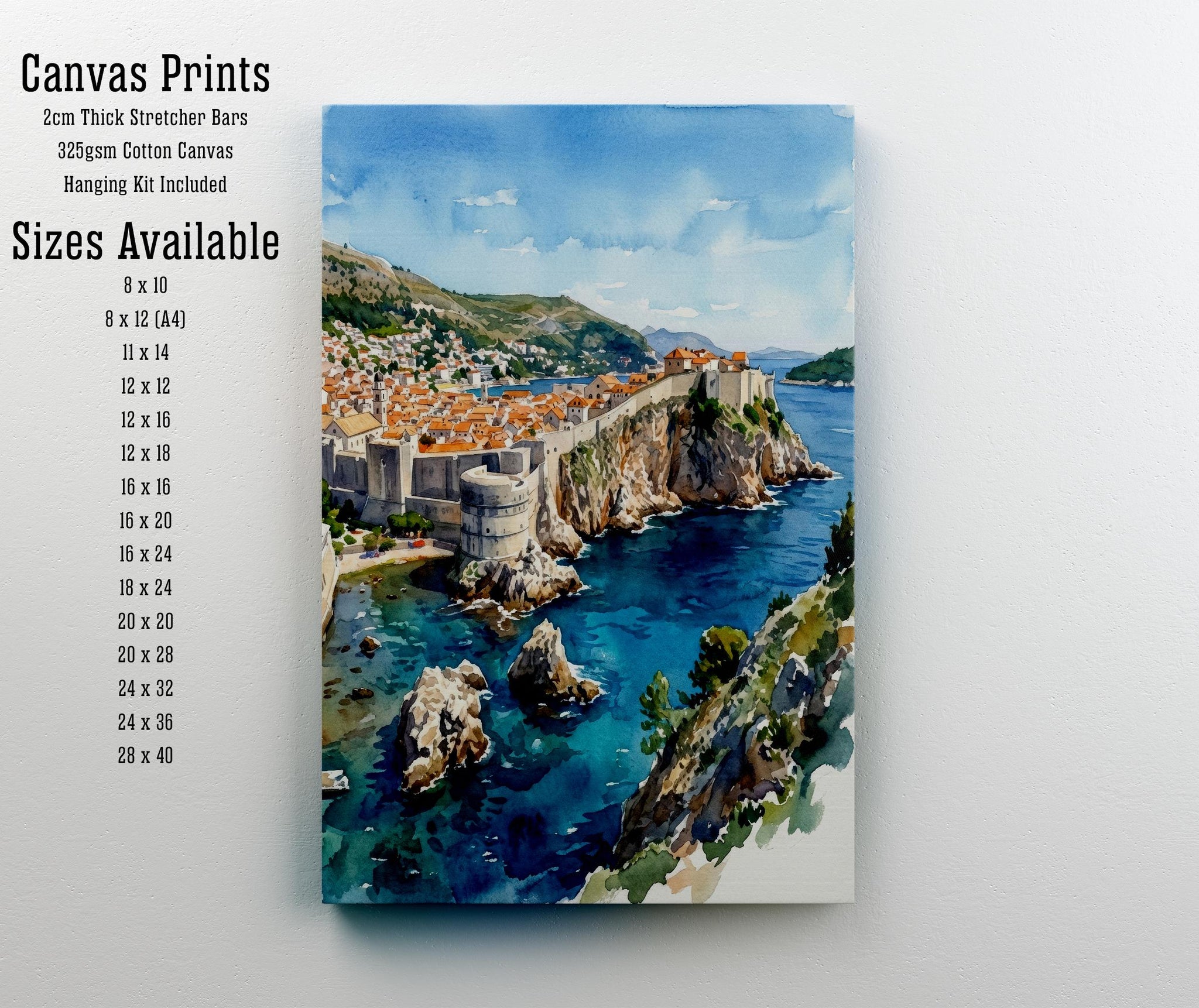 Dubrovnik Watercolour Painting Poster Croatia Wall Art Coastal City Landscape Print Gift for Europe Travel Lovers and Scenic Decor Fans