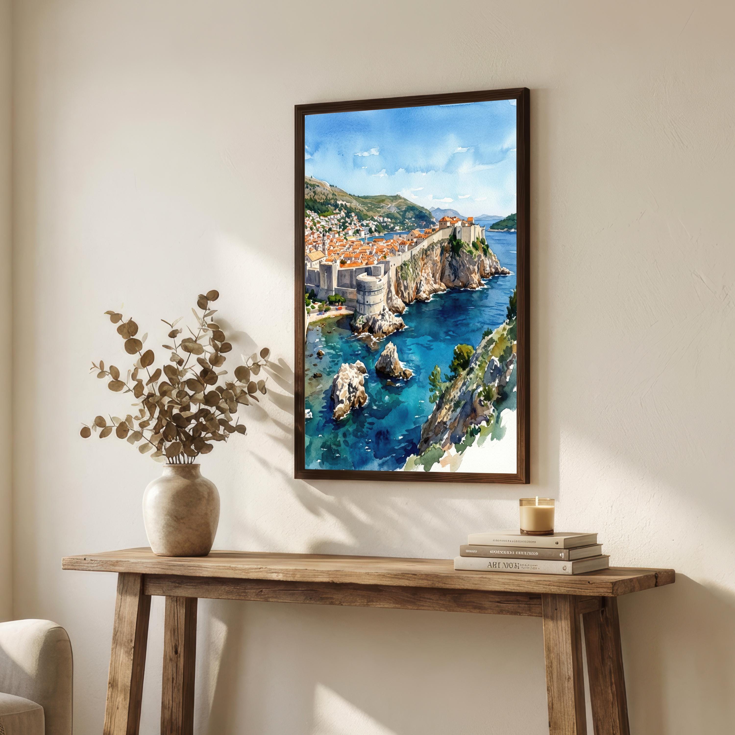 Dubrovnik Watercolour Painting Poster Croatia Wall Art Coastal City Landscape Print Gift for Europe Travel Lovers and Scenic Decor Fans
