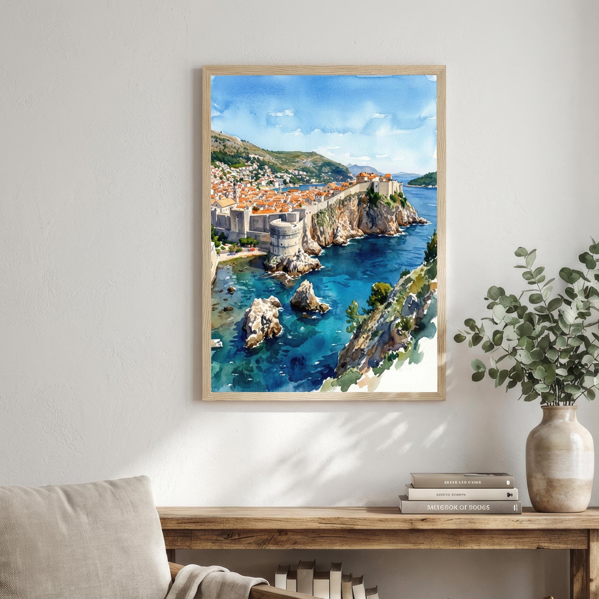 Dubrovnik Watercolour Painting Poster Croatia Wall Art Coastal City Landscape Print Gift for Europe Travel Lovers and Scenic Decor Fans