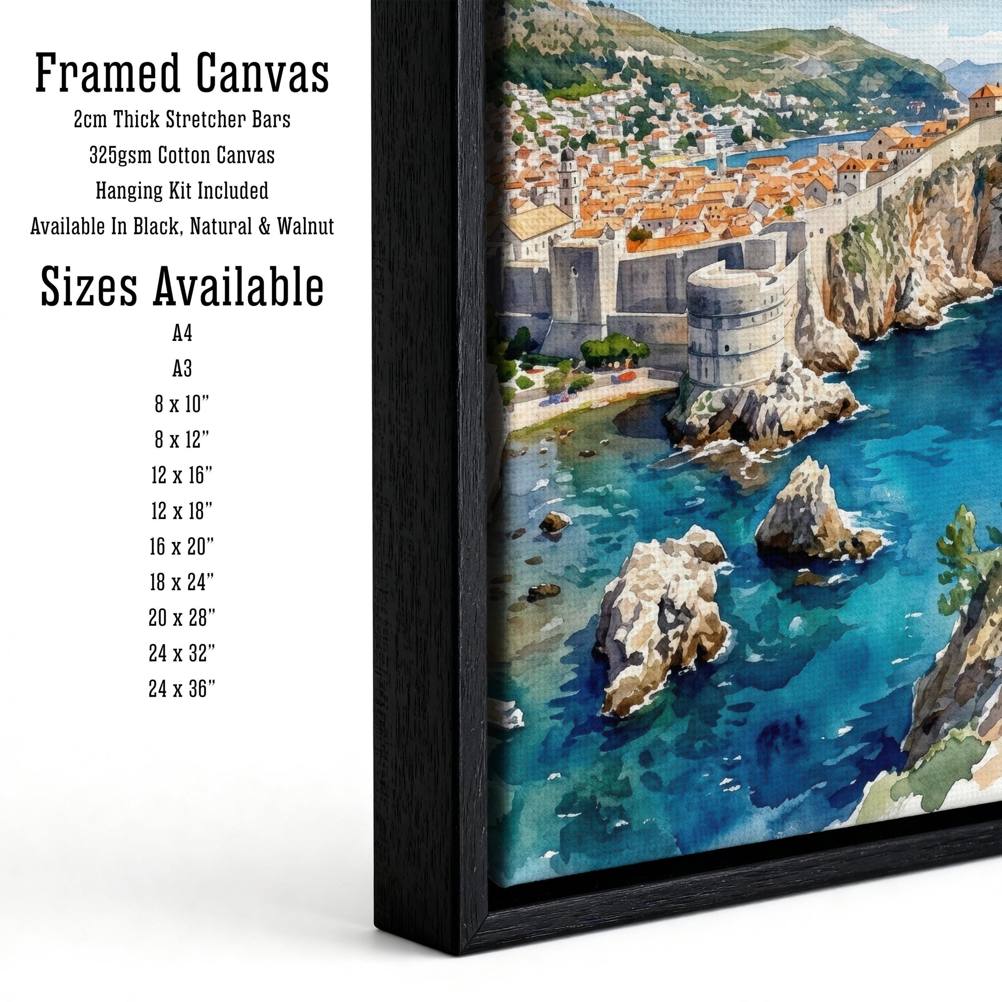 Dubrovnik Watercolour Painting Poster Croatia Wall Art Coastal City Landscape Print Gift for Europe Travel Lovers and Scenic Decor Fans