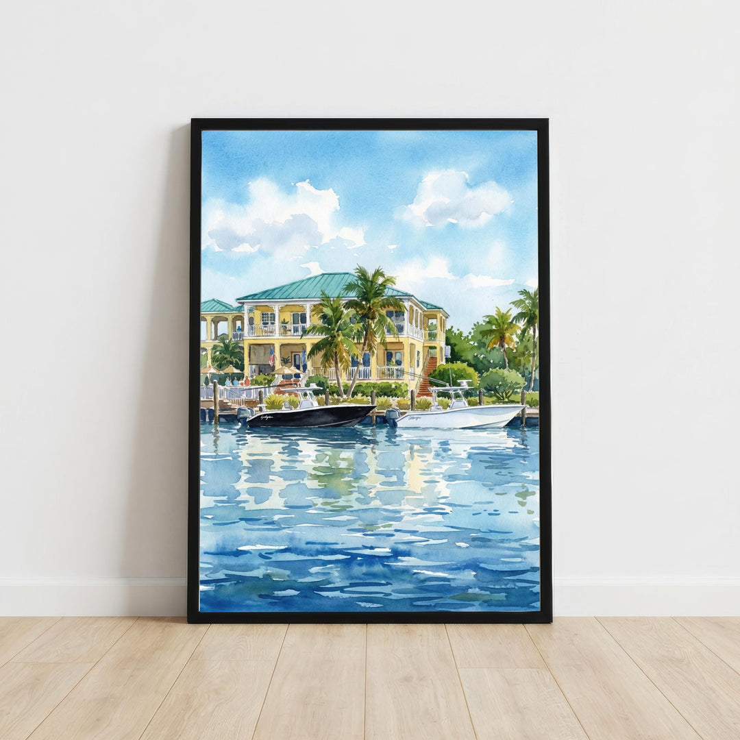 Key West Watercolor Painting Poster Florida USA Wall Art Coastal Island Landscape Print Gift for Travel Lovers and Scenic Decor Fans