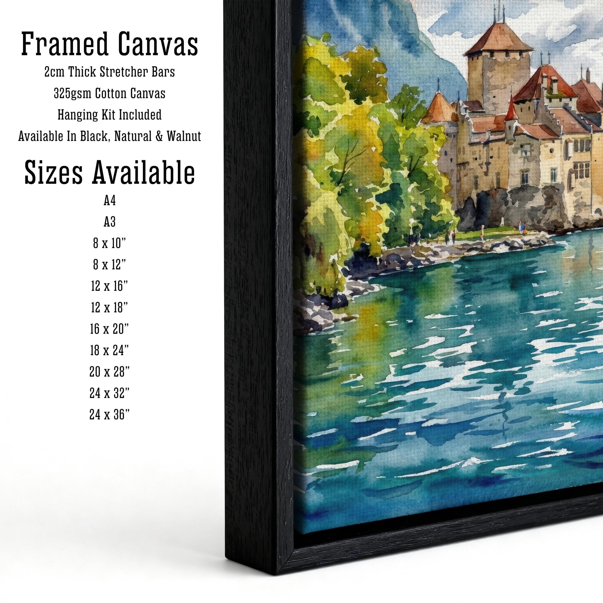 Montreux Lake Geneva Watercolour Print Alpine Landscape Wall Art Switzerland
