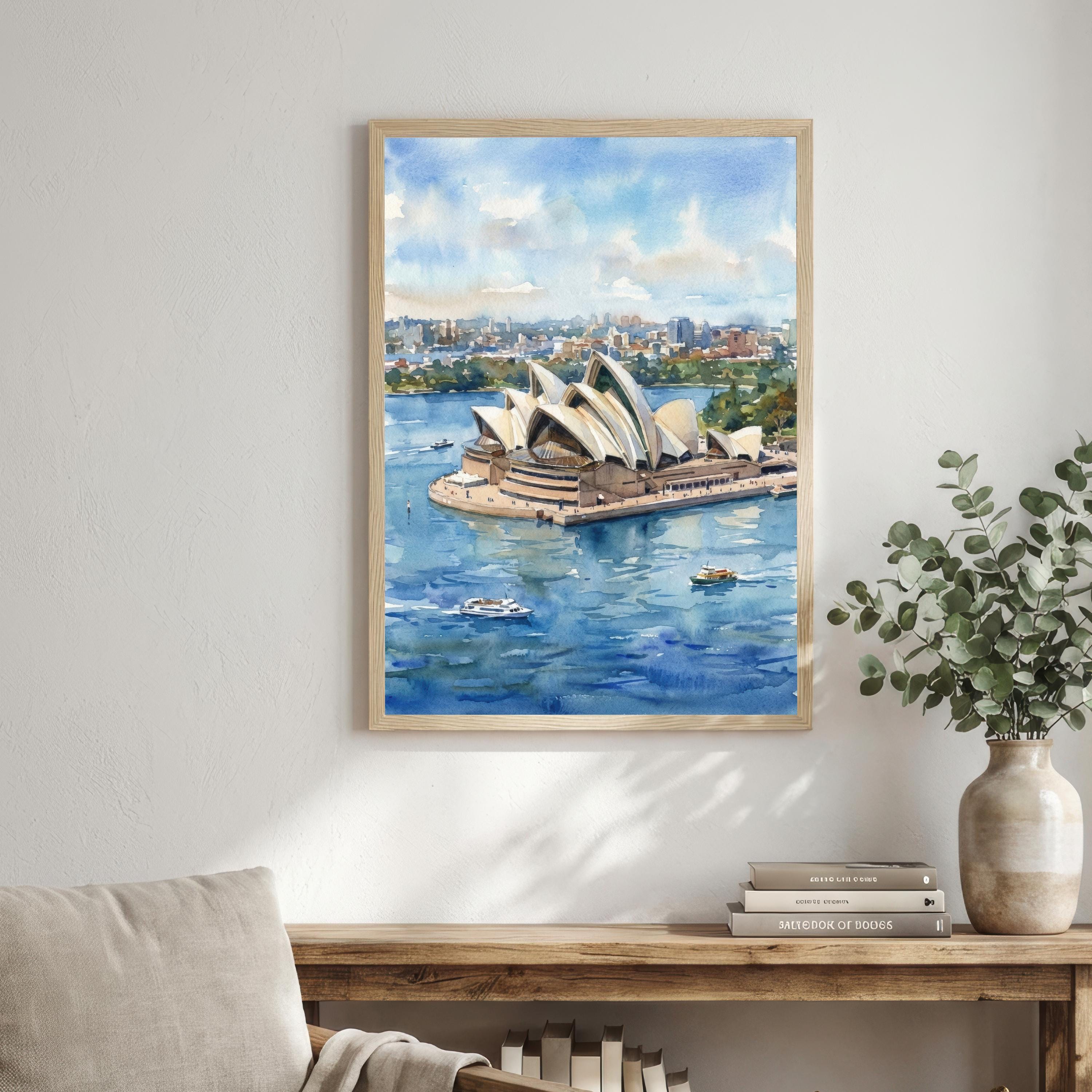 Sydney Harbour Watercolour Painting Opera House Coastal Landscape Print