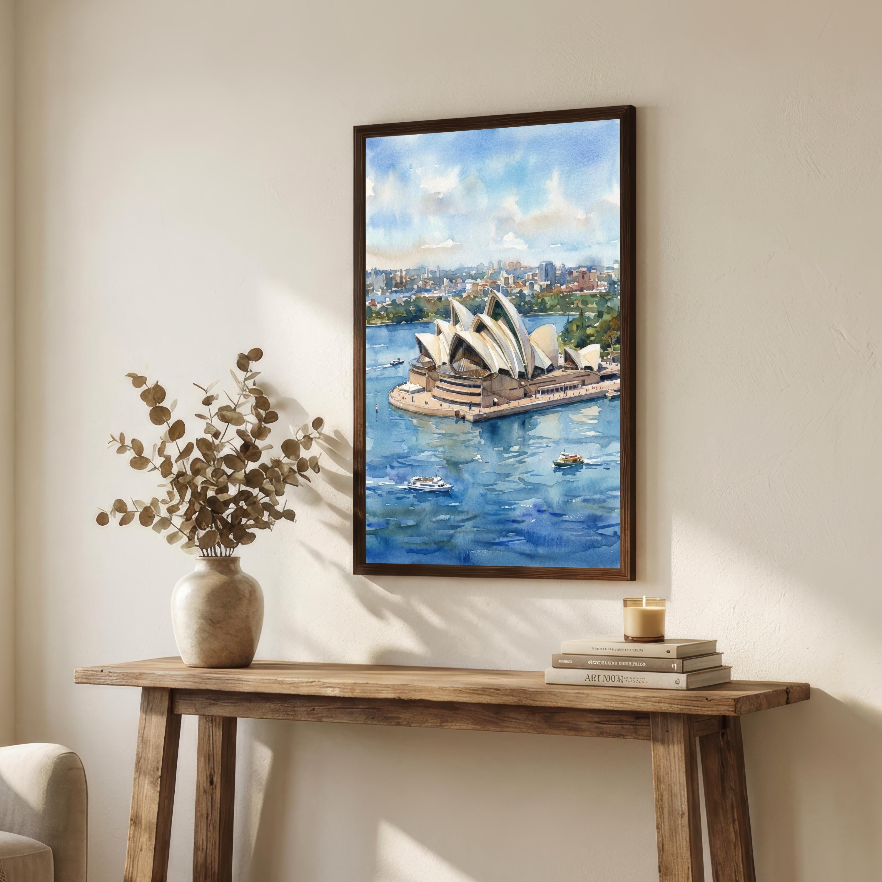Sydney Harbour Watercolour Painting Opera House Coastal Landscape Print
