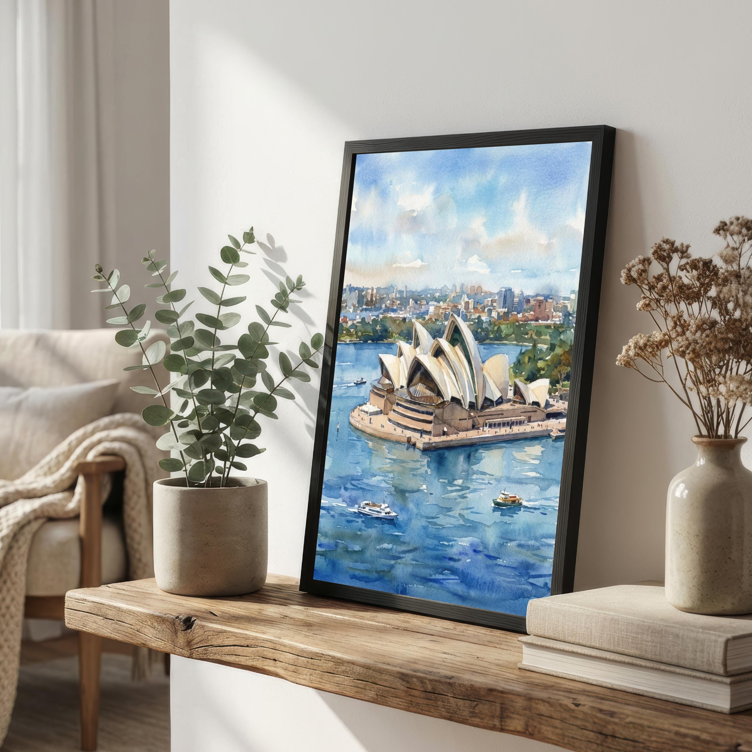 Sydney Harbour Watercolour Painting Opera House Coastal Landscape Print