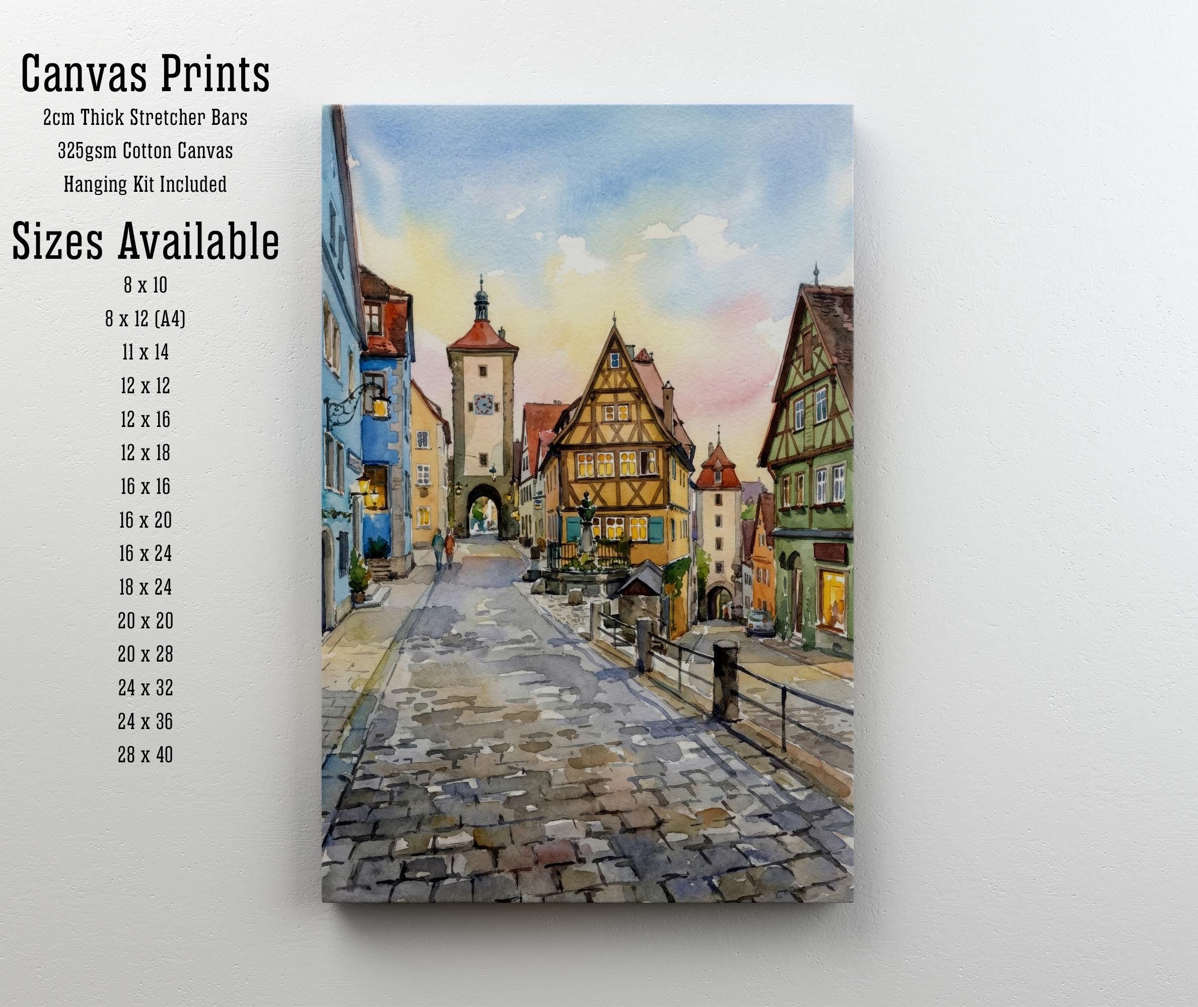 Rothenburg Watercolor Painting Poster Historic Germany Town Landscape Print