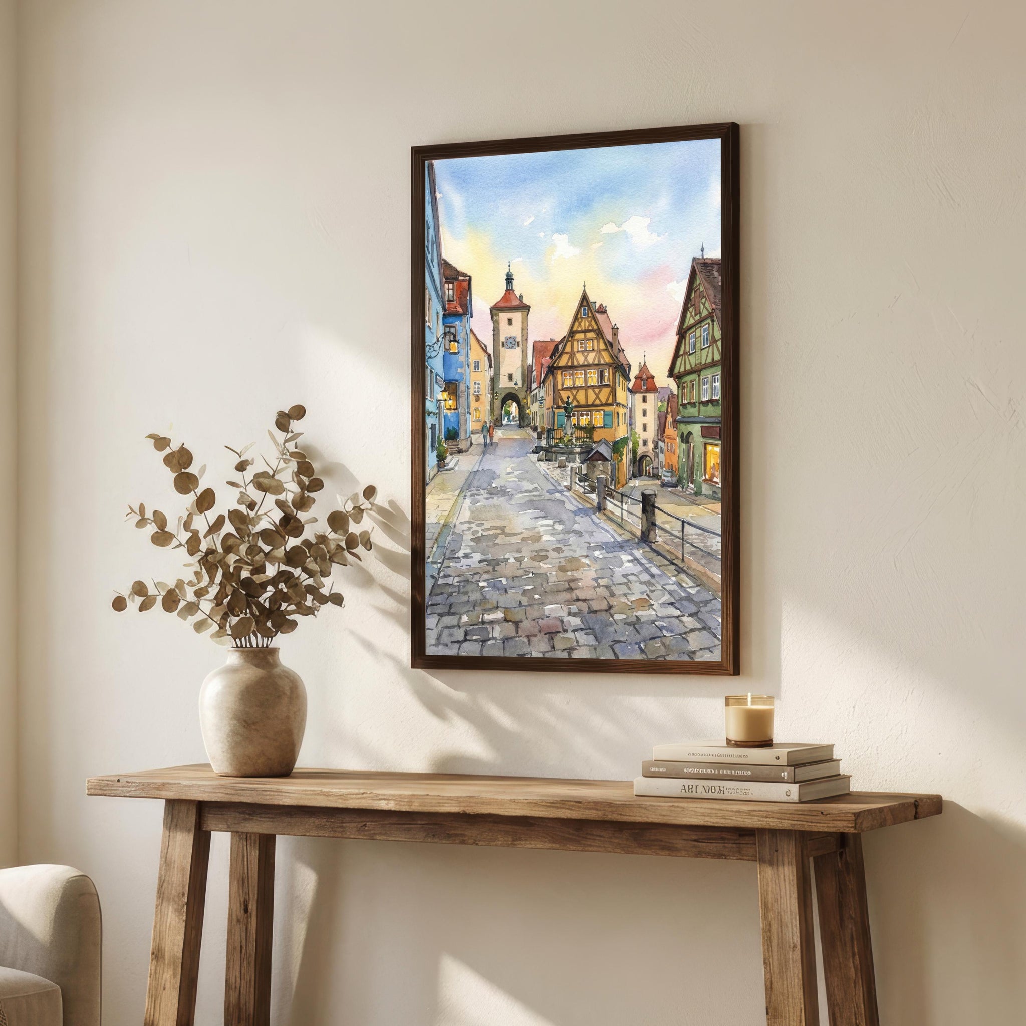 Rothenburg Watercolor Painting Poster Historic Germany Town Landscape Print