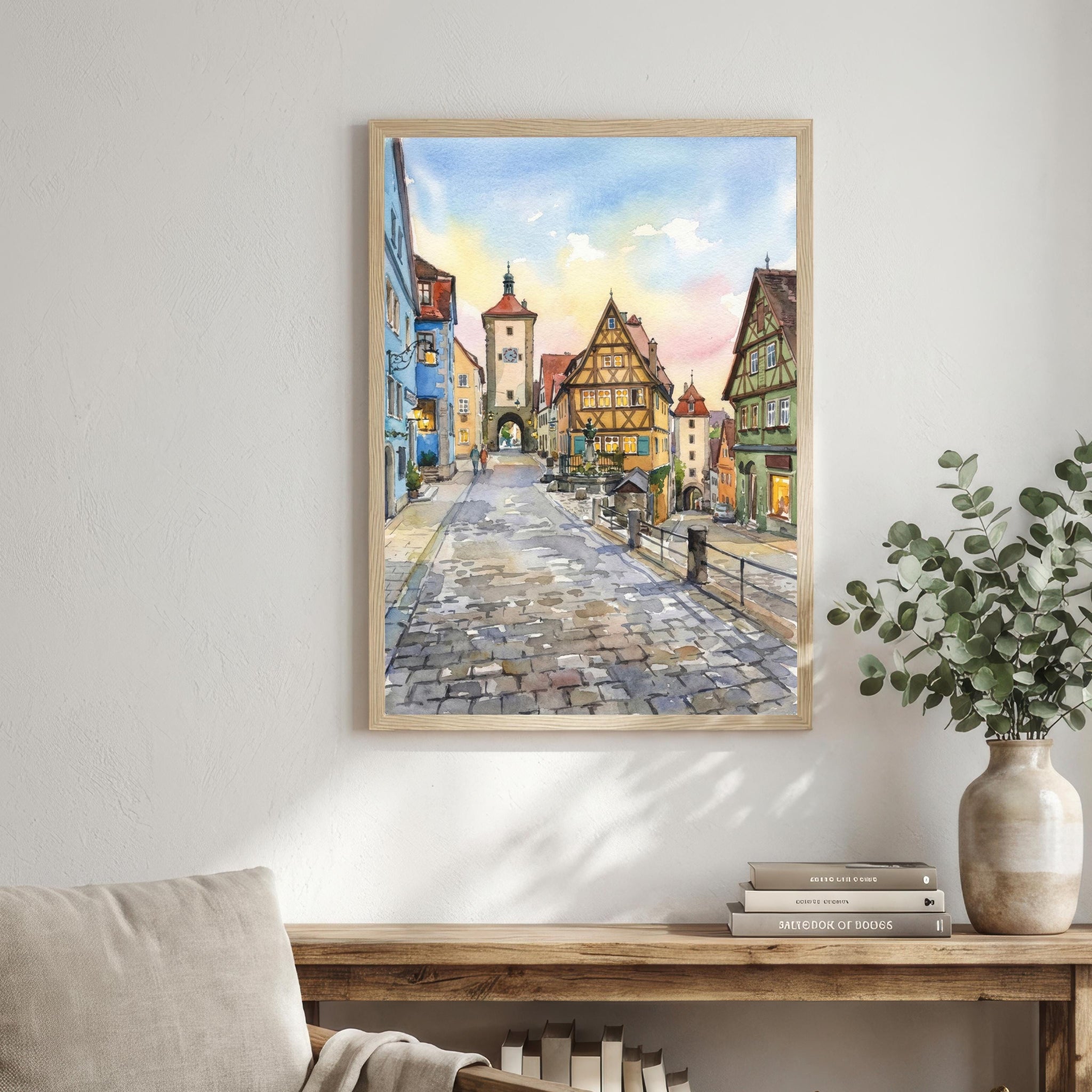 Rothenburg Watercolor Painting Poster Historic Germany Town Landscape Print