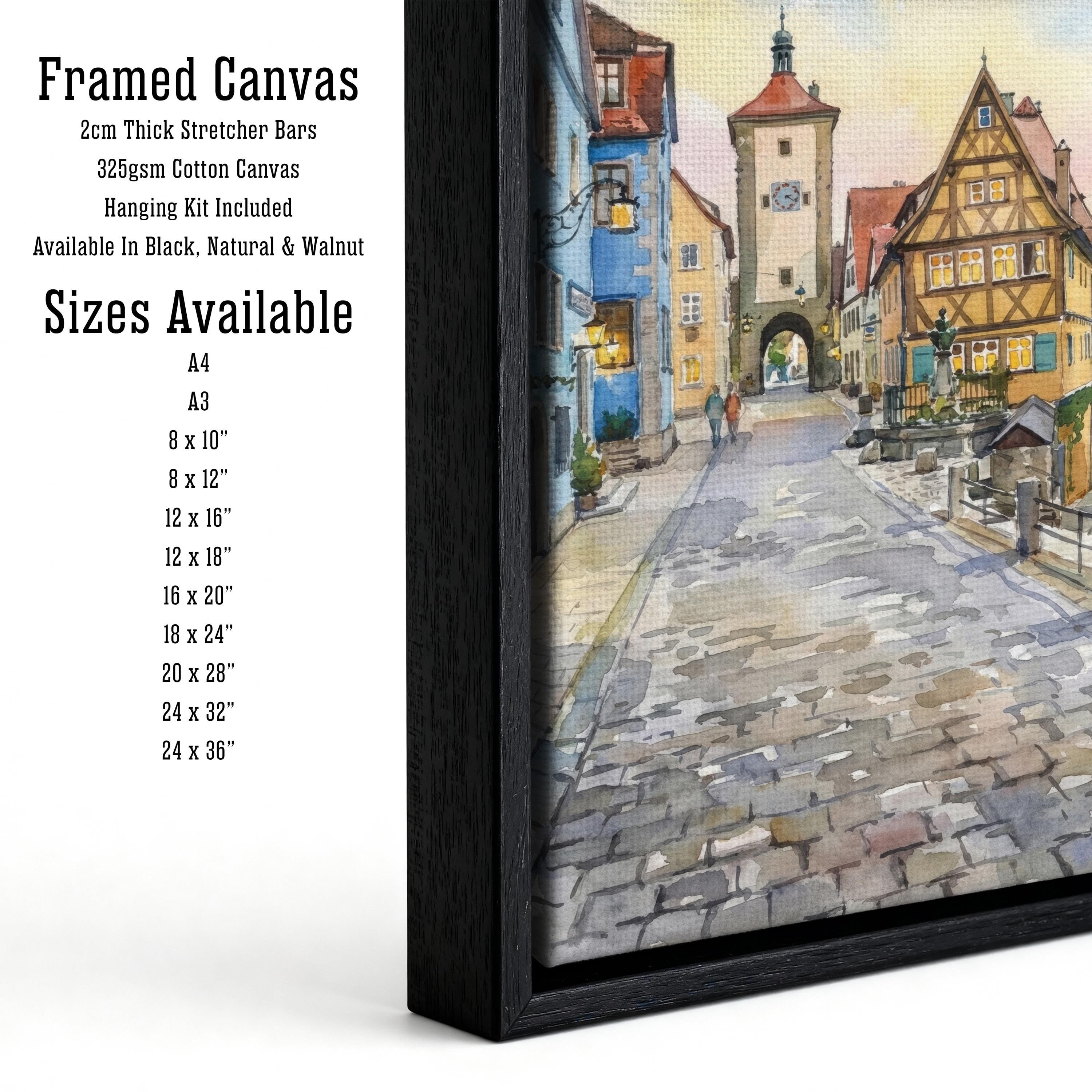 Rothenburg Watercolor Painting Poster Historic Germany Town Landscape Print