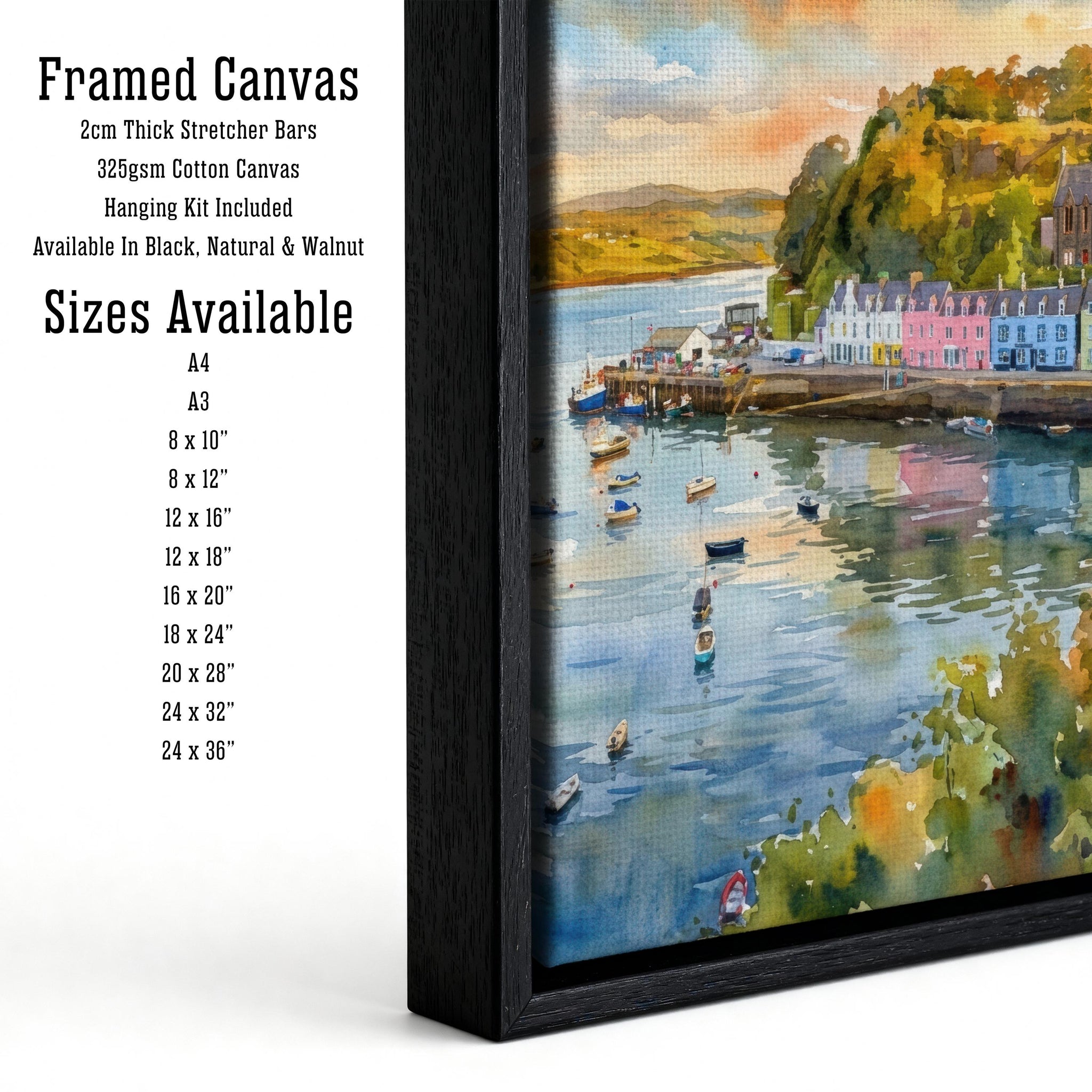 Portree Harbour Isle of Skye Watercolour Painting Poster Scotland Wall Art Coastal Village Landscape Print Gift for UK Travel Lovers