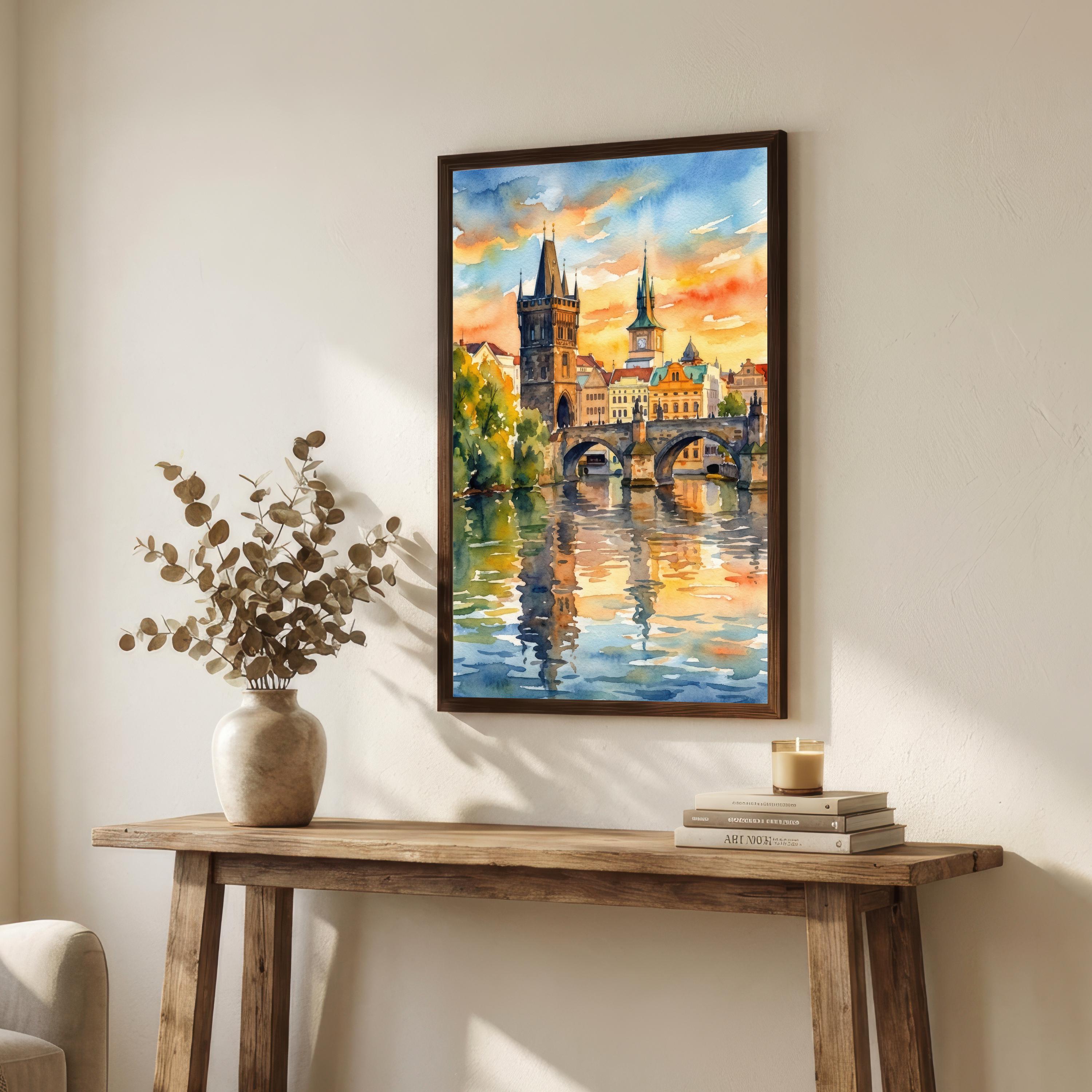 Charles Bridge Prague Watercolour Painting Poster Czech Republic Wall Art Historic City Landscape Print Gift for Europe Travel Lovers