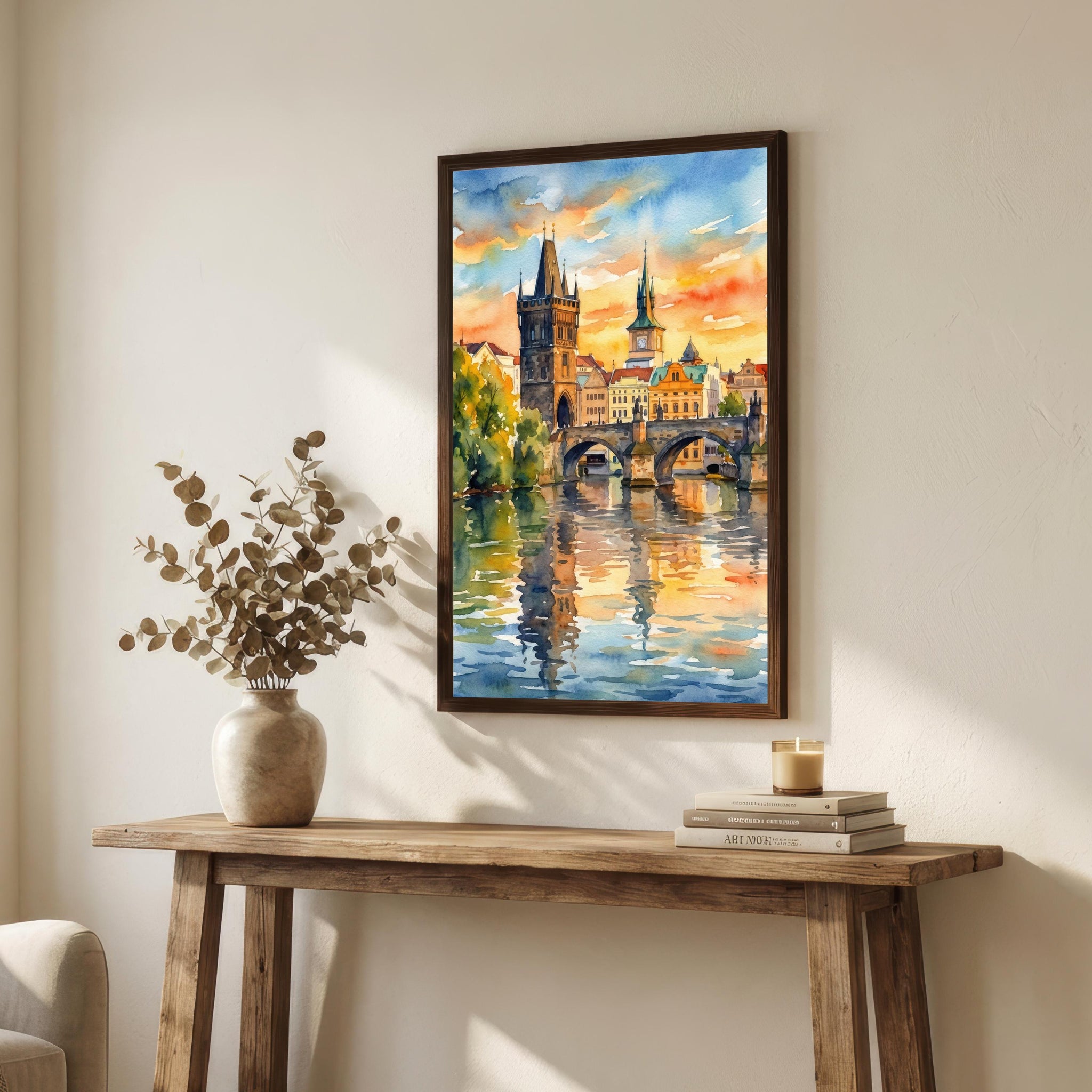 Charles Bridge Prague Watercolour Painting Poster Czech Republic Wall Art Historic City Landscape Print Gift for Europe Travel Lovers