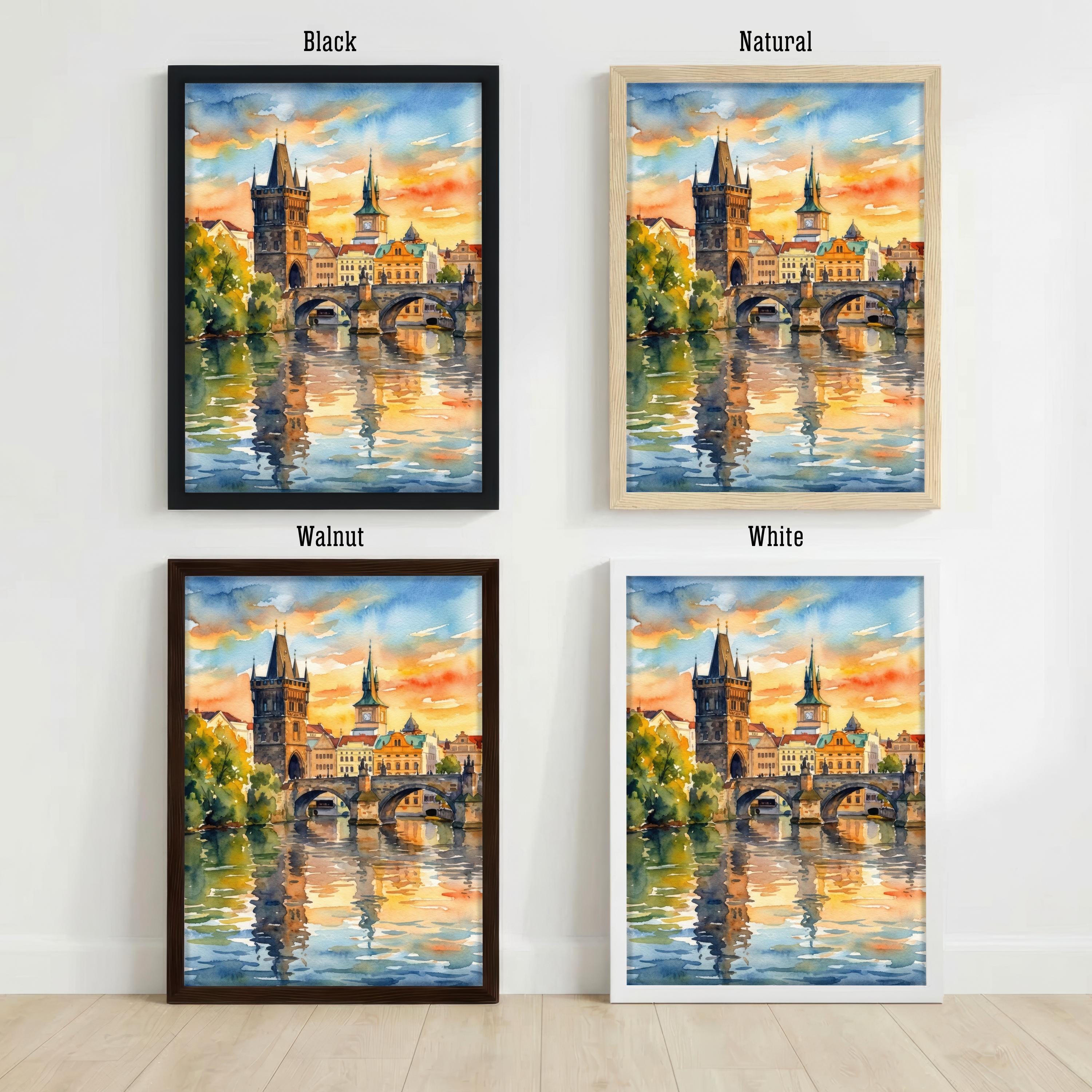 Charles Bridge Prague Watercolour Painting Poster Czech Republic Wall Art Historic City Landscape Print Gift for Europe Travel Lovers