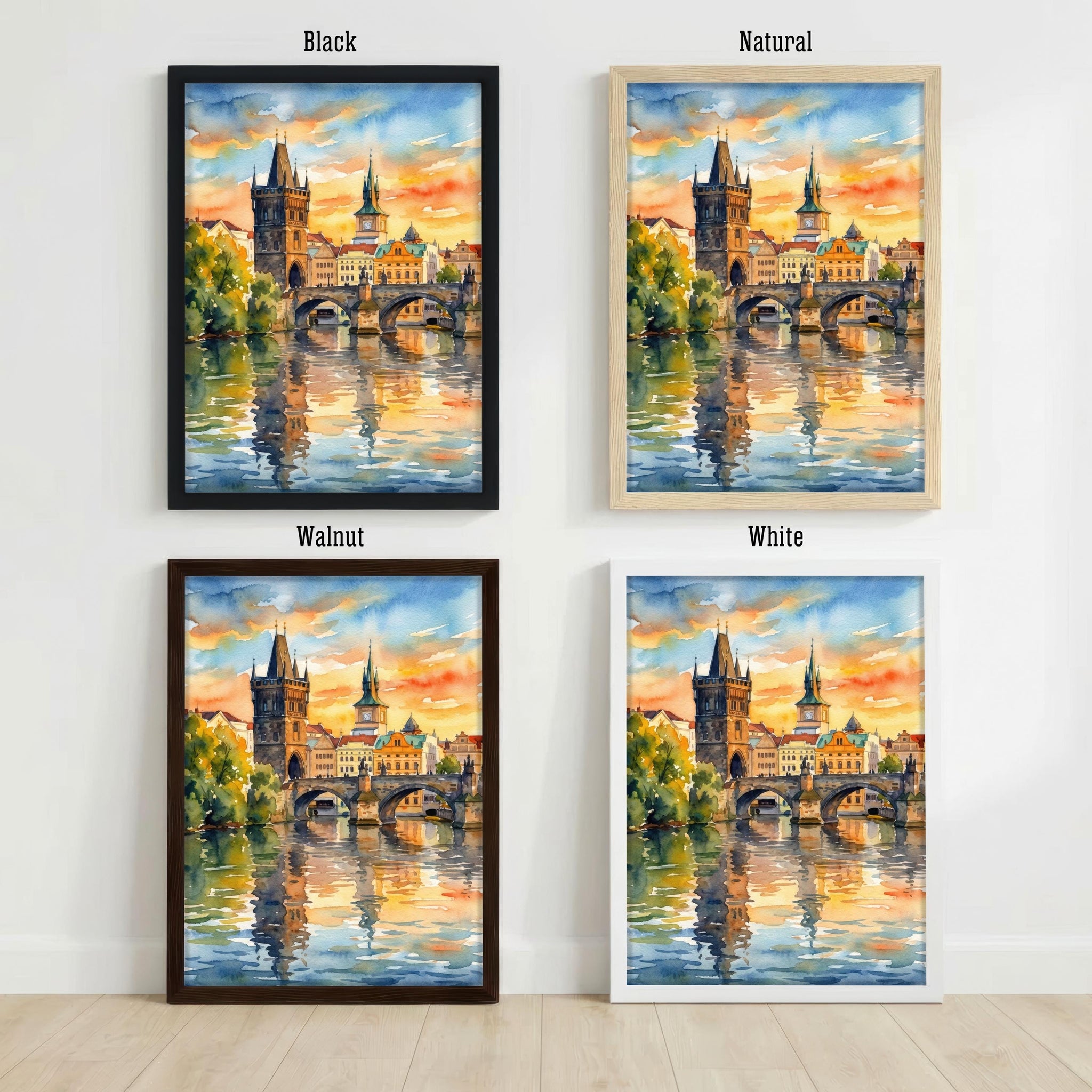 Charles Bridge Prague Watercolour Painting Poster Czech Republic Wall Art Historic City Landscape Print Gift for Europe Travel Lovers