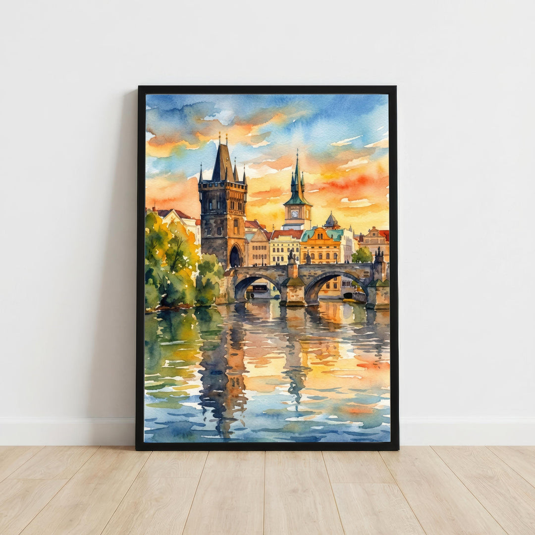 Charles Bridge Prague Watercolour Painting Poster Czech Republic Wall Art Historic City Landscape Print Gift for Europe Travel Lovers