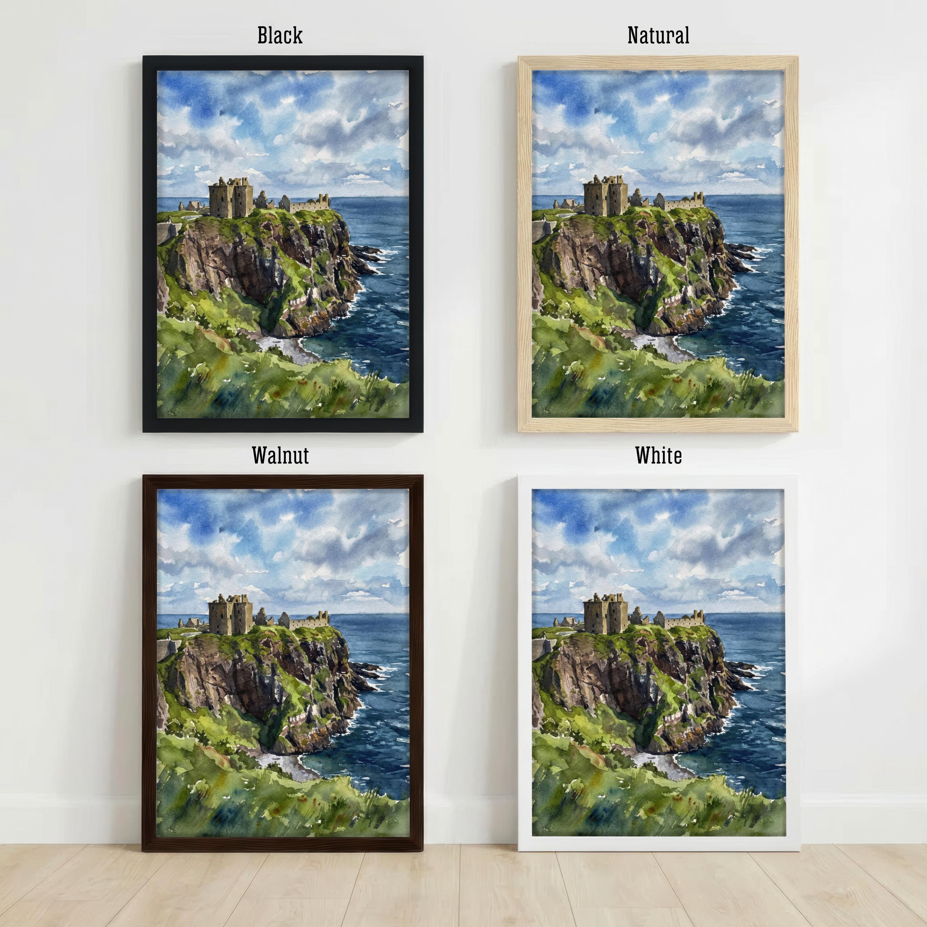 Dunnottar Castle Scotland Watercolour Painting Poster Wall Art Coastal Castle Landscape Print Gift for UK Travel Lovers and Scenic Decor