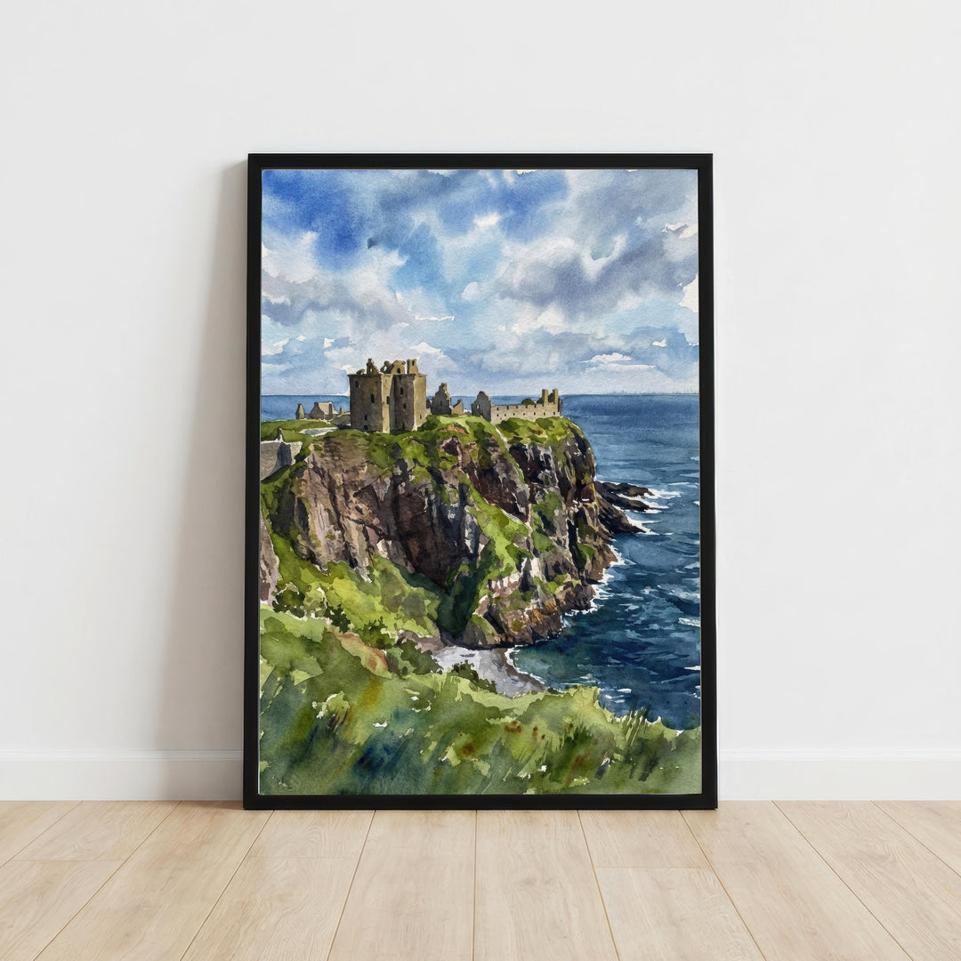 Dunnottar Castle Scotland Watercolour Painting Poster Wall Art Coastal Castle Landscape Print Gift for UK Travel Lovers and Scenic Decor