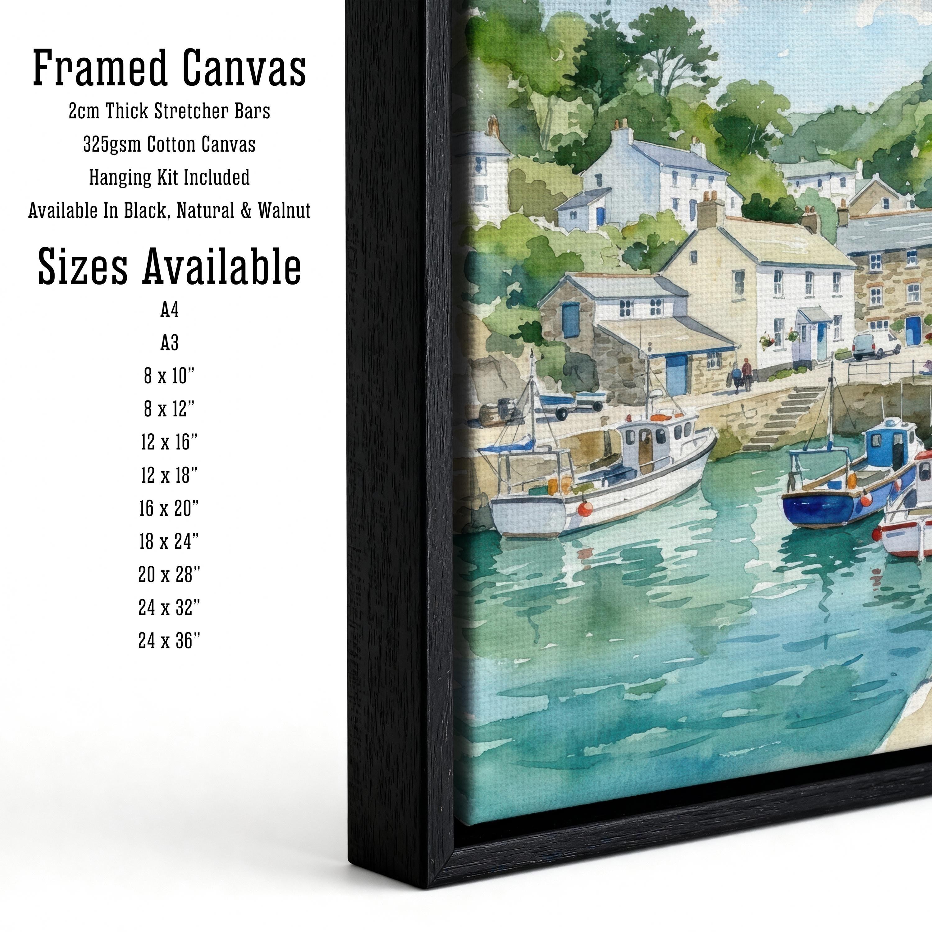 Polperro Harbour Cornwall Watercolour Painting Poster England Wall Art Coastal Village Landscape Print Gift for UK Travel Lovers