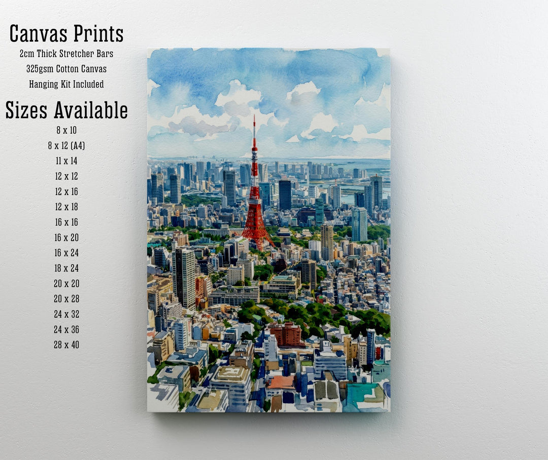 Tokyo Watercolor Cityscape Print: Japan Skyline Scenic Wall Art
