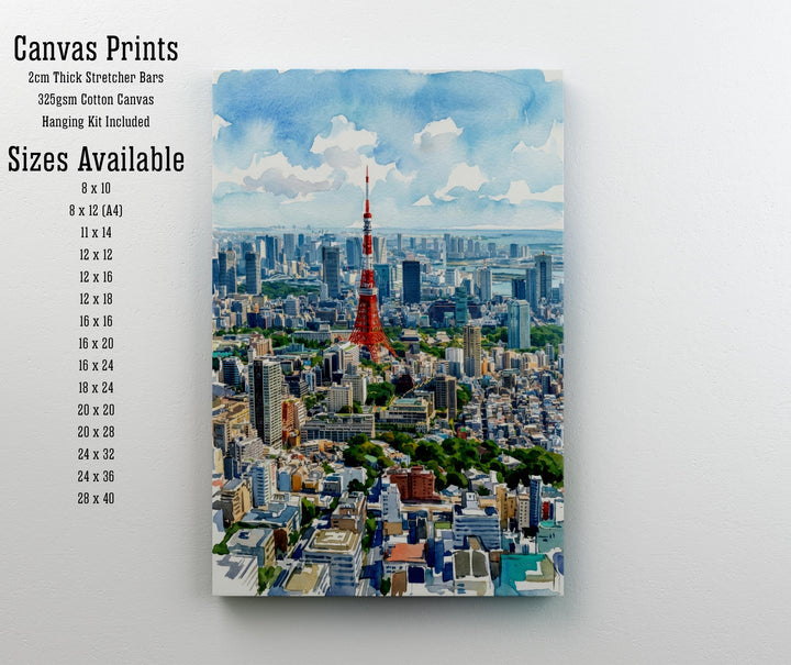 Tokyo Watercolor Cityscape Print: Japan Skyline Scenic Wall Art
