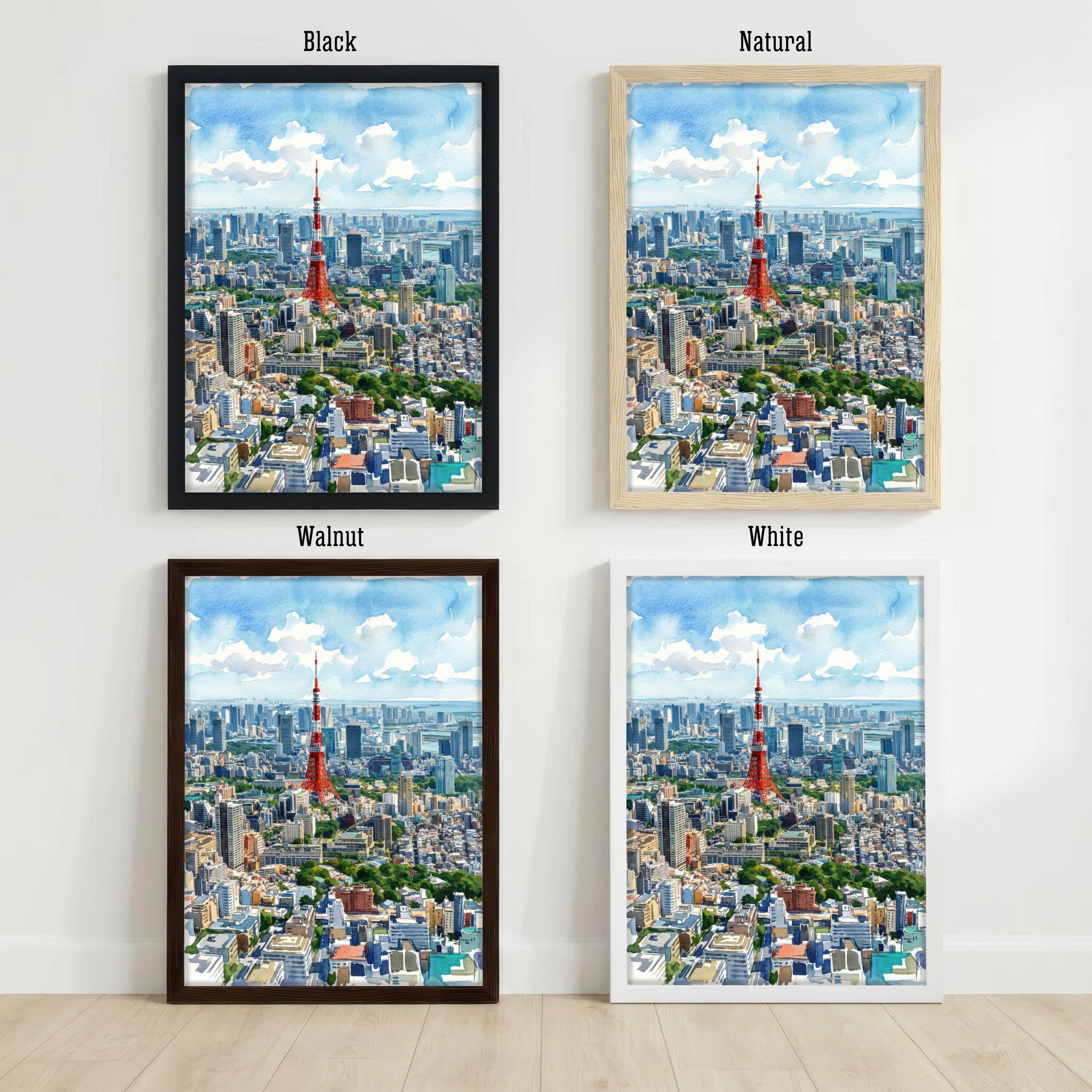 Tokyo Watercolor Painting Poster Japan Wall Art City Skyline Landscape Print Gift for Asia Travel Lovers and Scenic Decor Fans